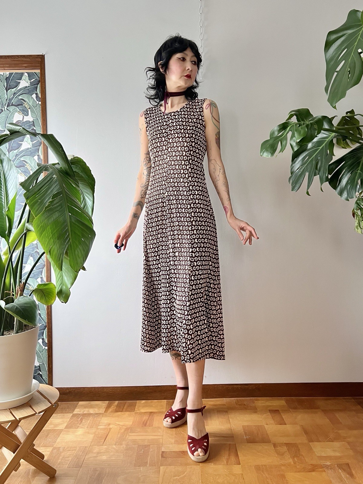 Vintage Graphic Novelty Letter Print Stretch Midi Dress XS-L Pop Art 90s 70s