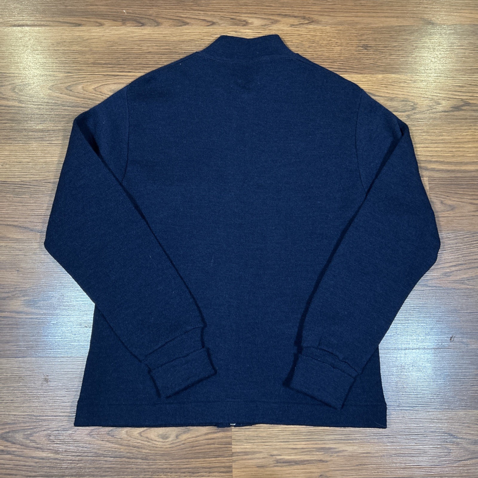 Vintage 50s 60s Sarby Johnny Coat 100% Wool Zip Up Cardigan Sweater Navy Sz 40 S