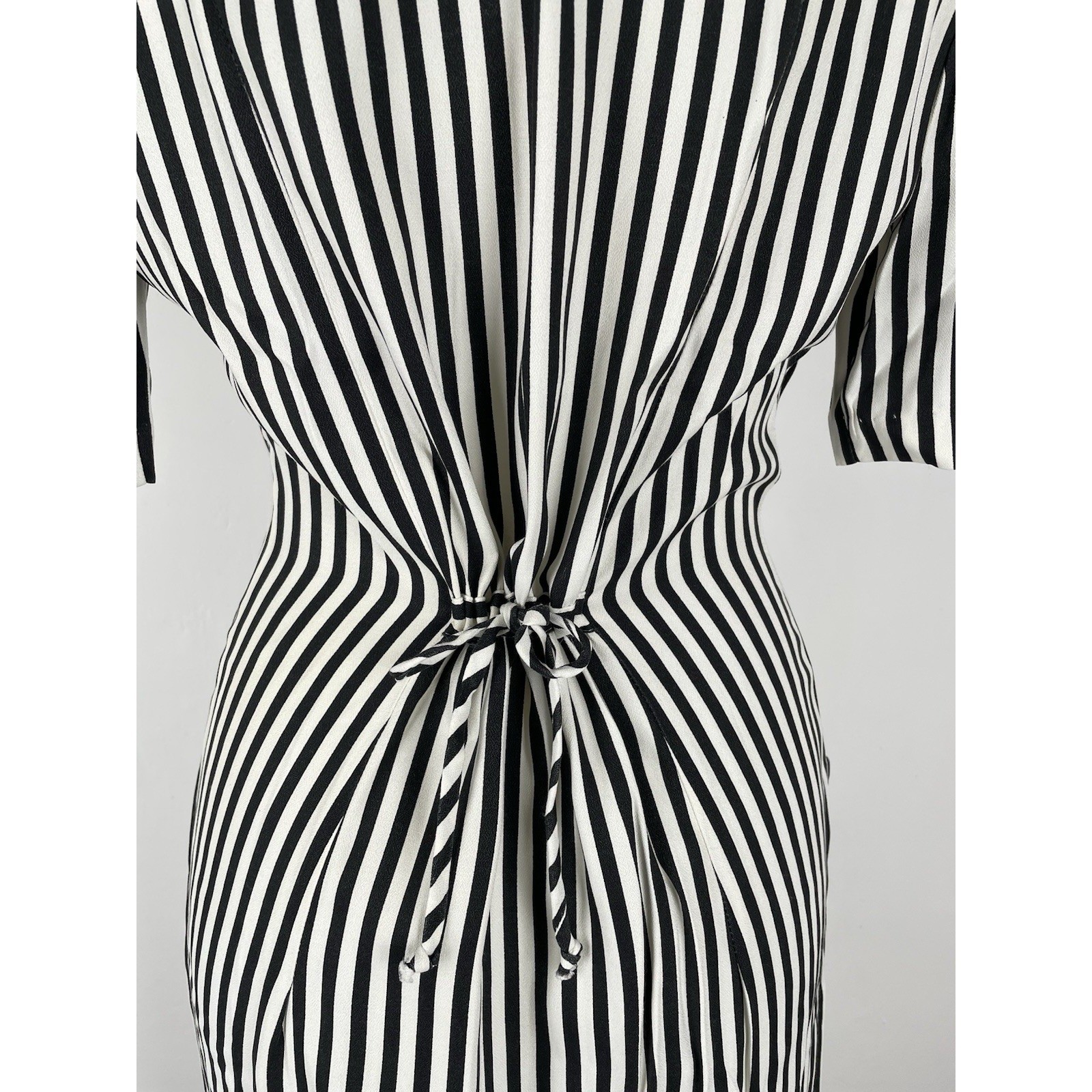 VTG 80s Dress Knapp Studio Dress Stripe Button Front Tie Back