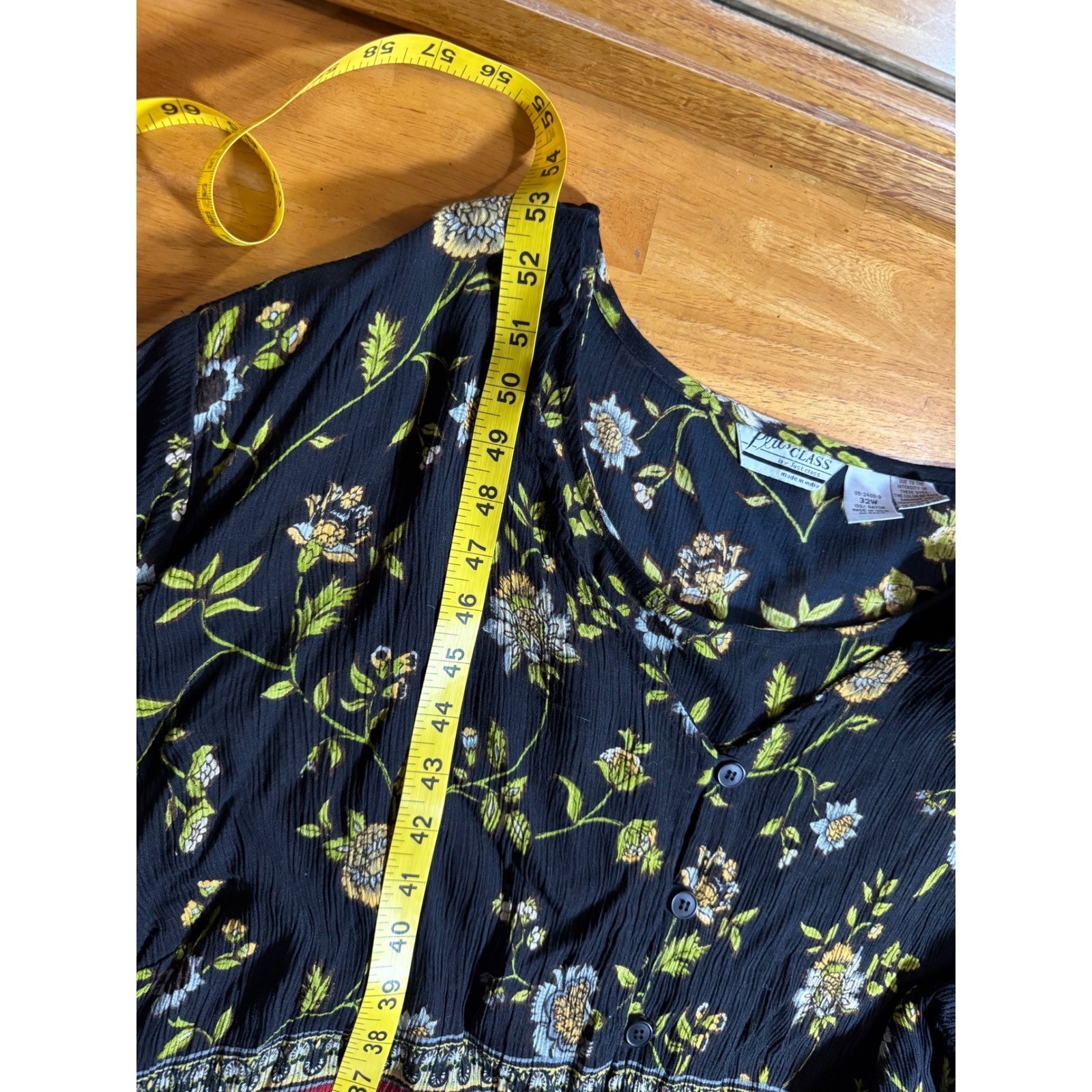 Just Class Vintage Floral Rayon Midi Dress Black Red Plus Size 32W Boho 90s