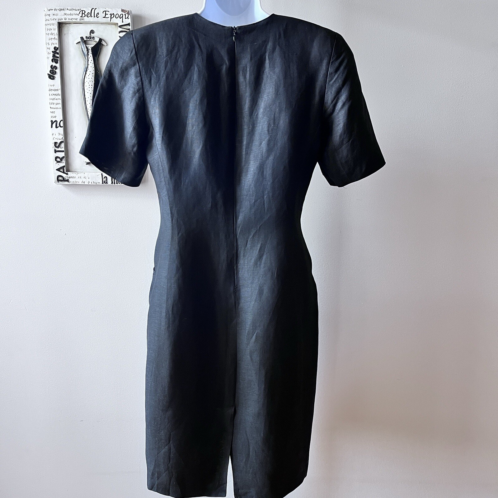 Vintage 80s Harvé Benard Short Sleeve Black Sheath Chic Dress Size S