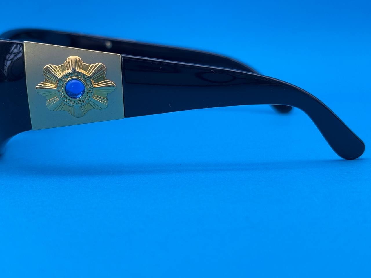 Vintage Rochas Paris 9031 42 Sunglasses Black Blue Lenses Made In France Rare