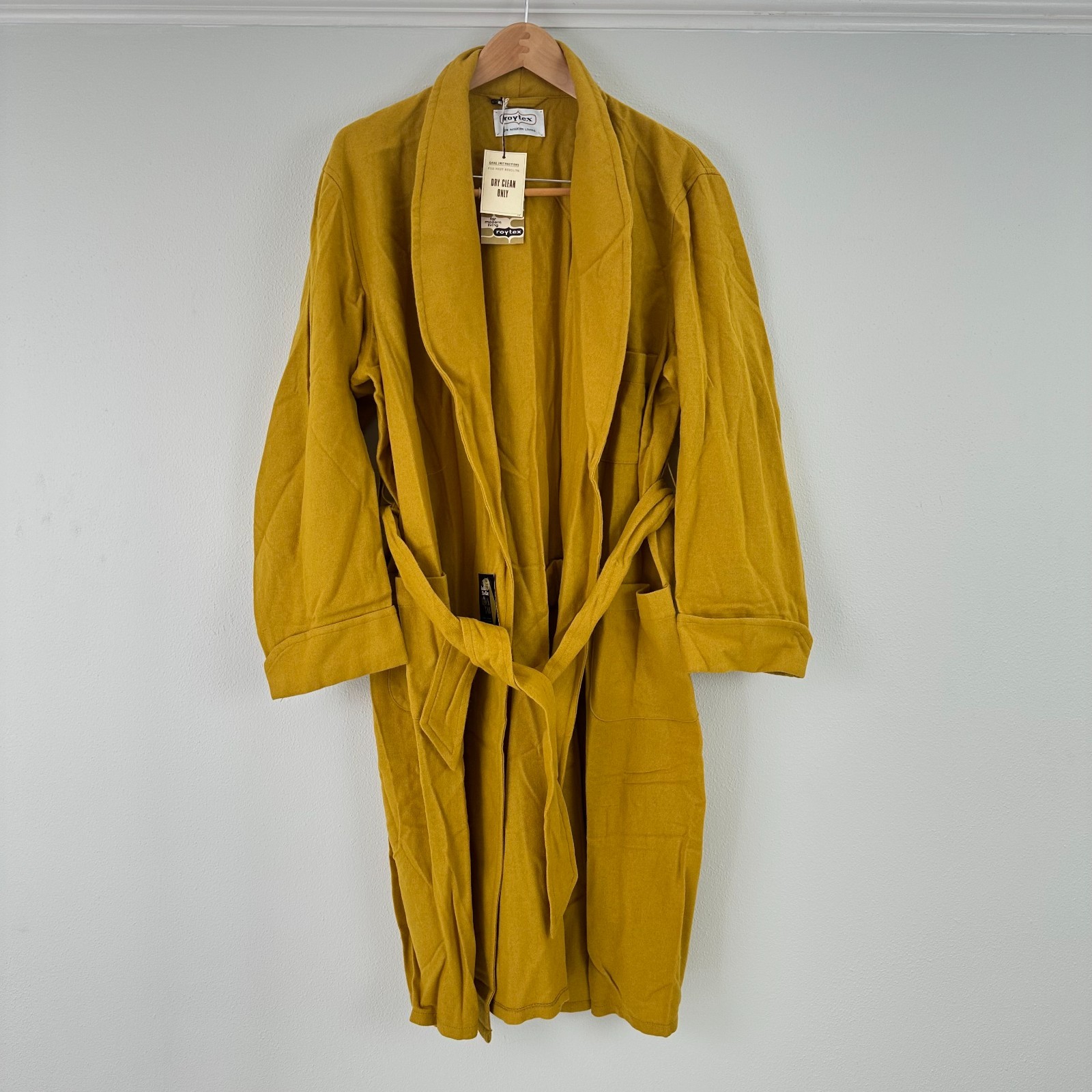 Vintage MCM Mens ROYTEX Wool blend Robe M L mustard yellow NWT New