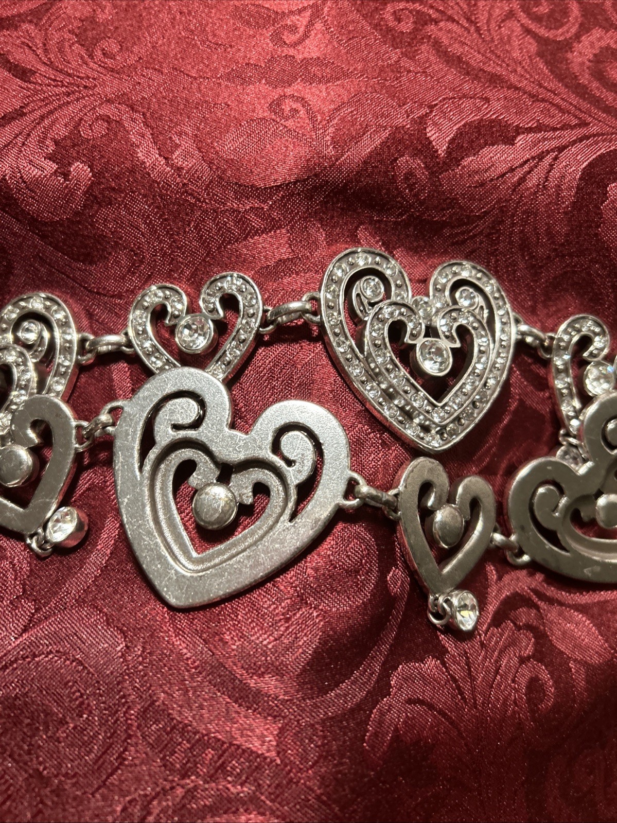 Brighton Silver Heart Pendant belt Pavé Clear Stones SZ M
