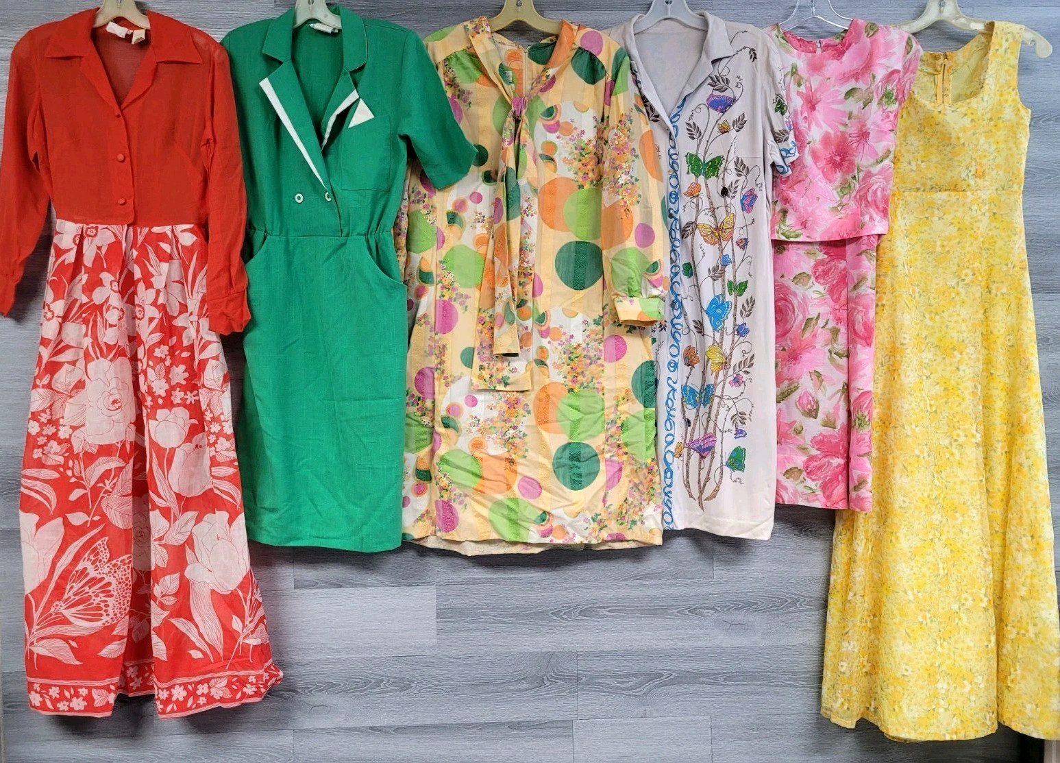 WOMENS LOT OF 17 VINTAGE DRESSES 60s 70s 80s MOD NOVELTY PRINT FLORAL MINI MAXI