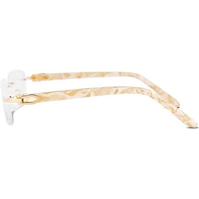 Rimless Eyeglasses Gold Clear Lens Wood Grain Arms Men’s Fashion Hip Hop Lenetes