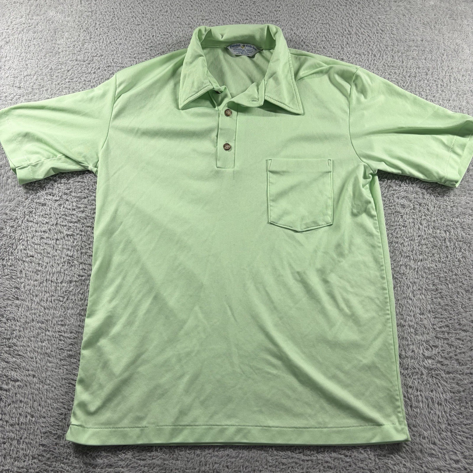 VINTAGE 70s Polo Shirt Kmart Premium Collection Poly Green Permanent Press Small