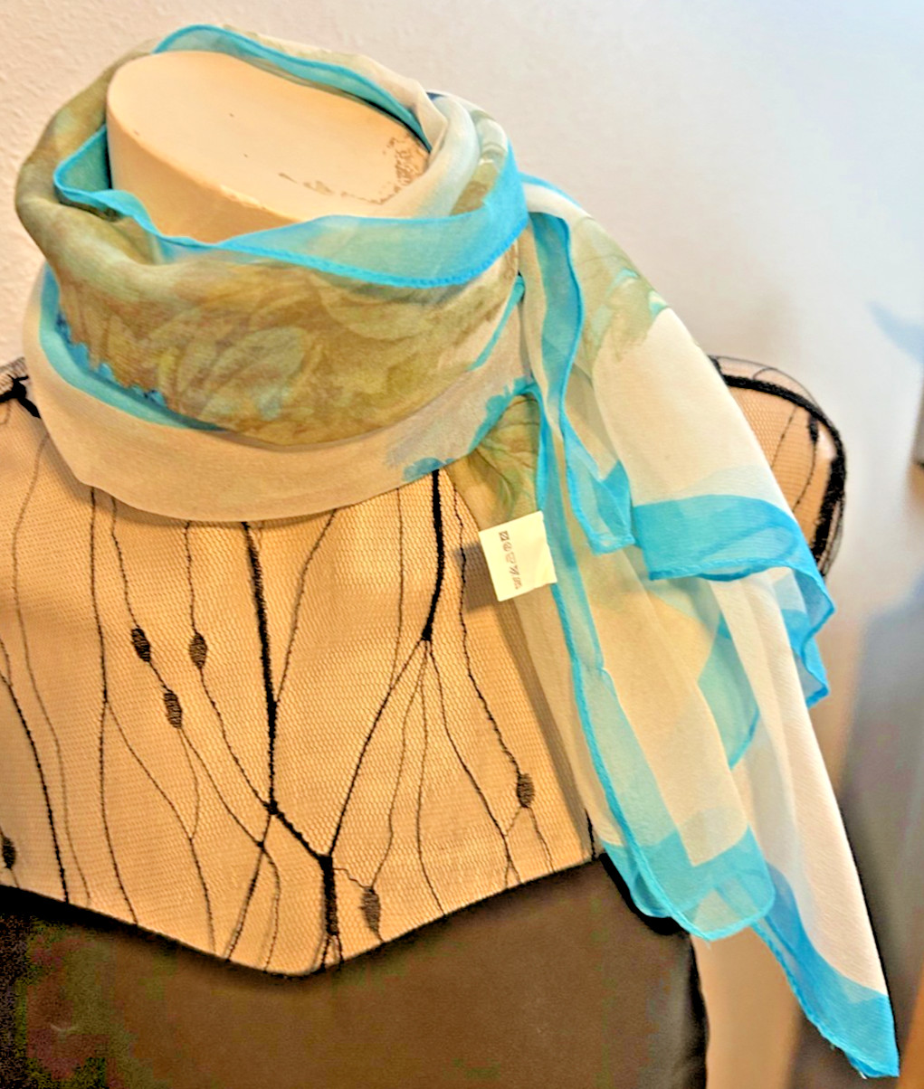New Vintage 20 x 64 Inch Large, Blue, White, Sheer Rectangle Scarf – Poly- VS-71