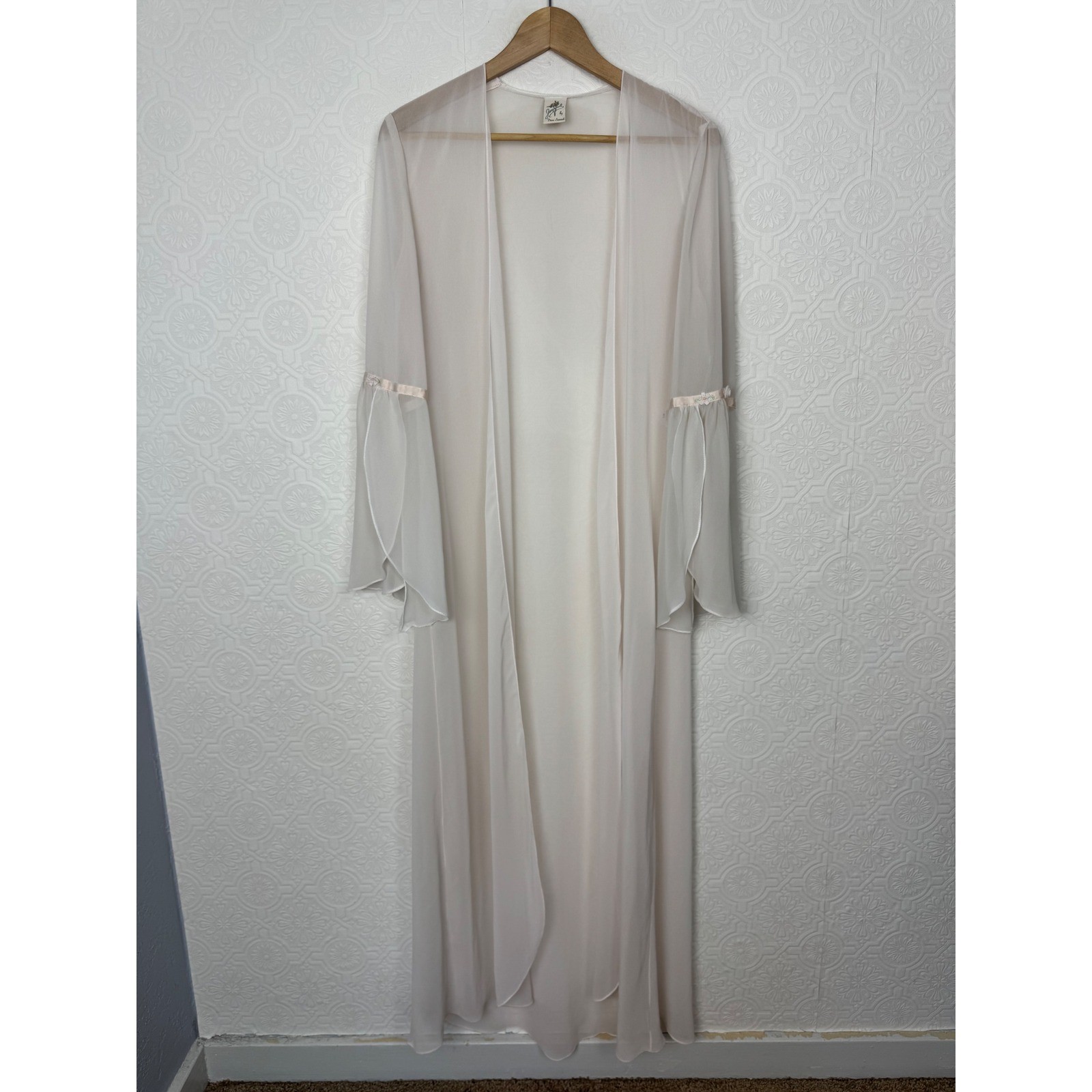 Vintage Jonquil by Diane Samandi Sheer Chiffon Bridal Peignoir Robe blush M/L
