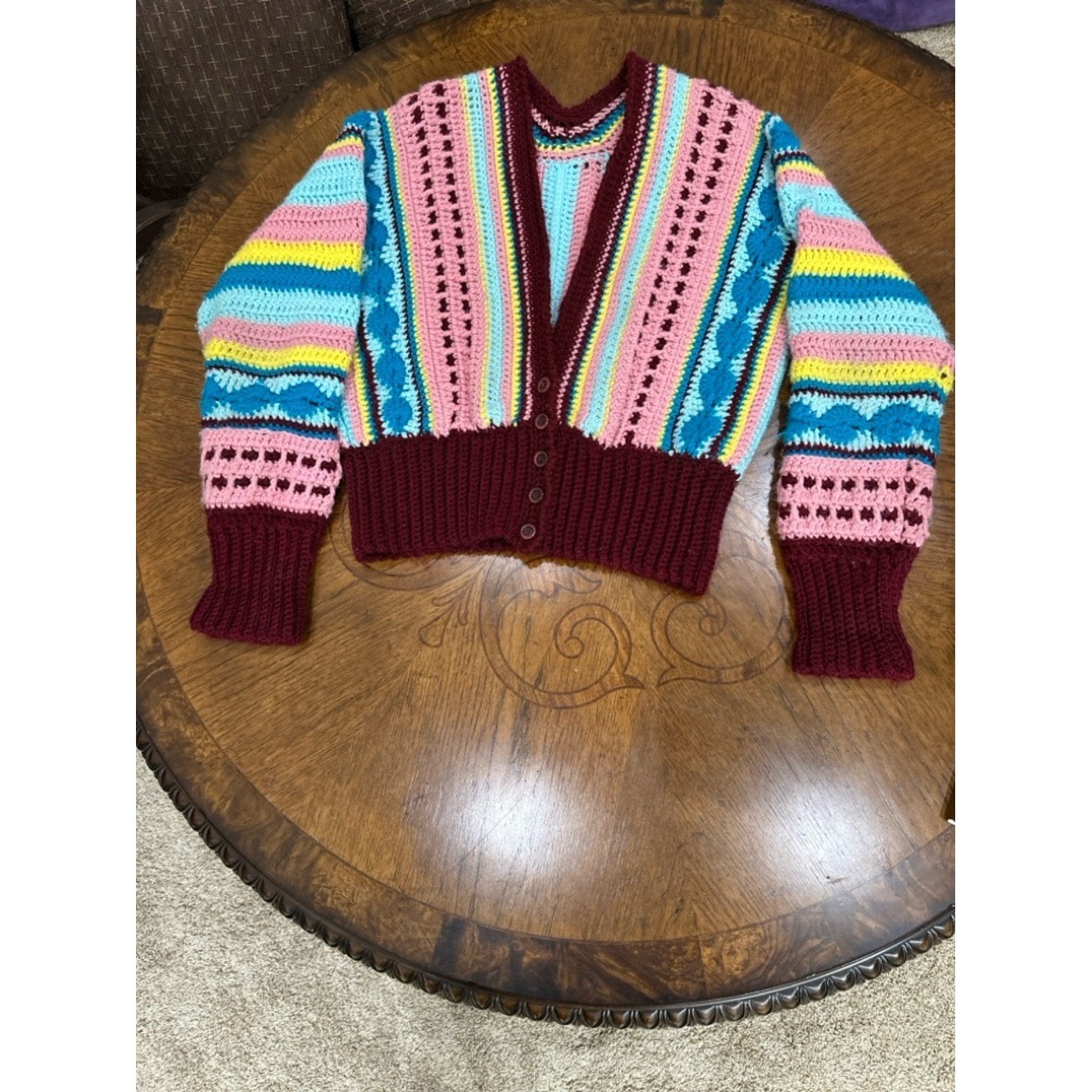 Unbranded Handmade Vintage Crochet Cardigan Multi-Color Grannycore Kitschy