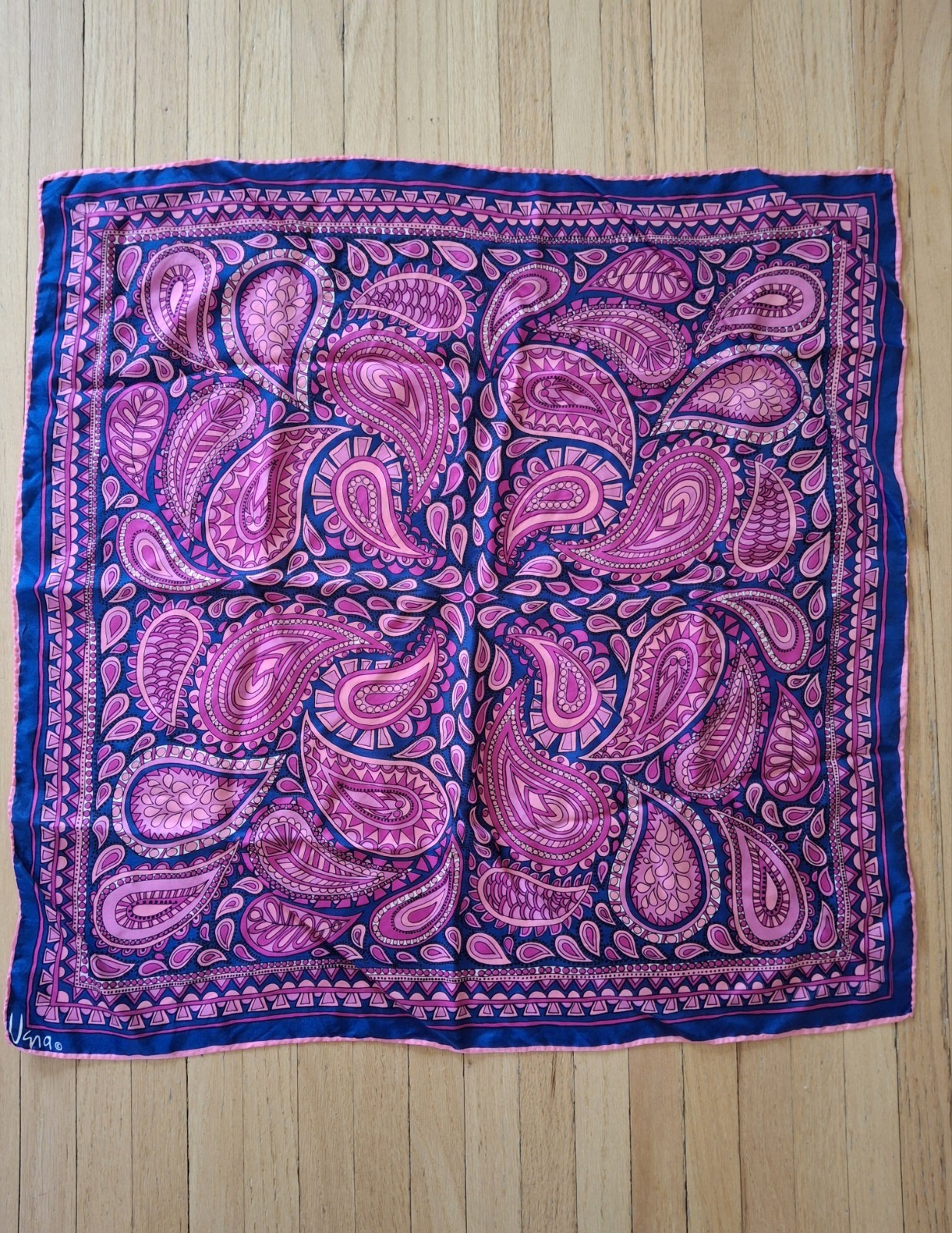 Vera Neumann Scarf – 25″ Square Silk & Rayon – Made In Japan – Paisley Hot Pink