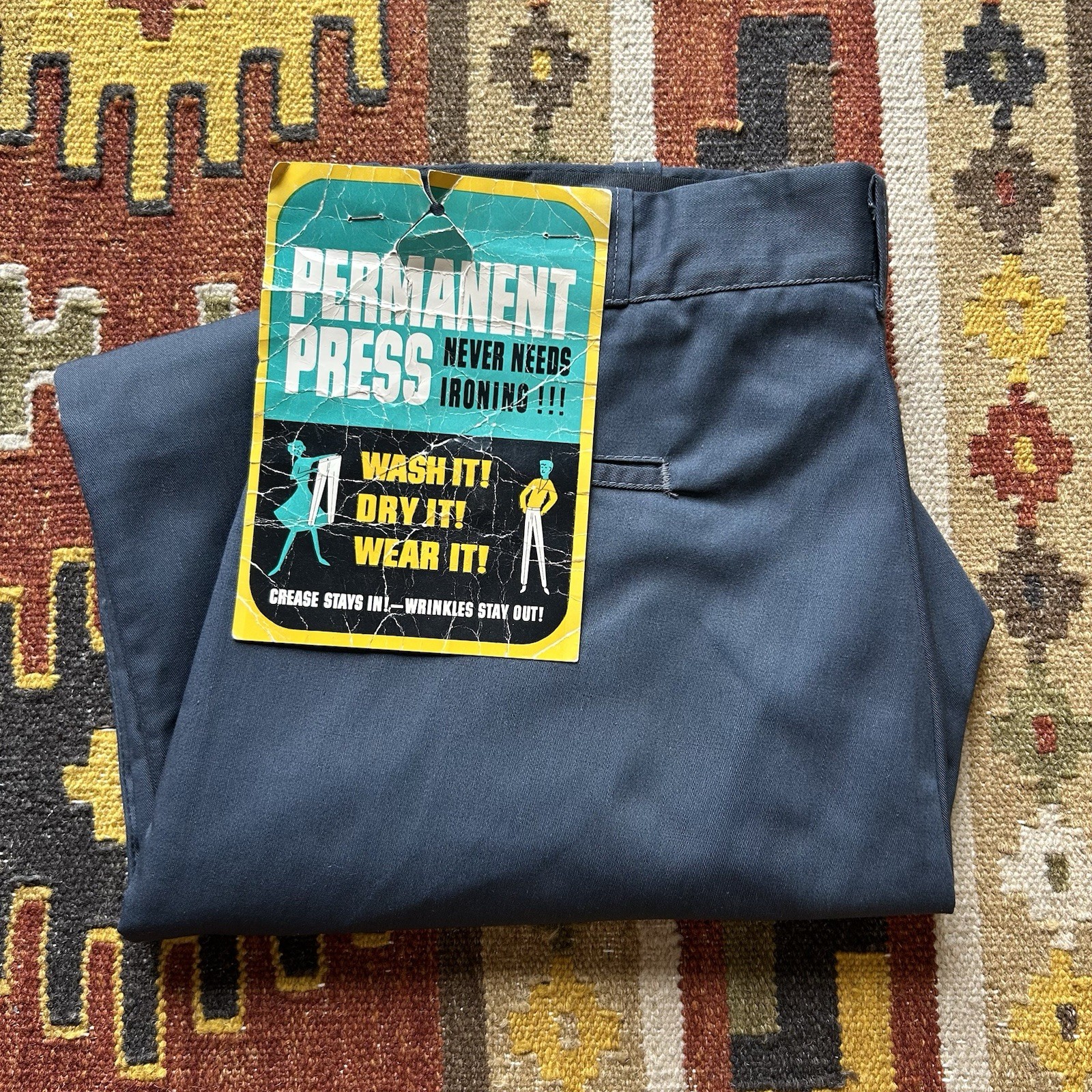 Deadstock Vintage 1960s Permanent Press Cotton Blend Pants Sz 34