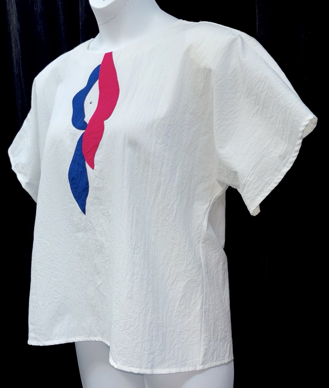 VTG GW Women Size L Button Keyhole Short Dolman Sleeve Blouse Crinkle Material