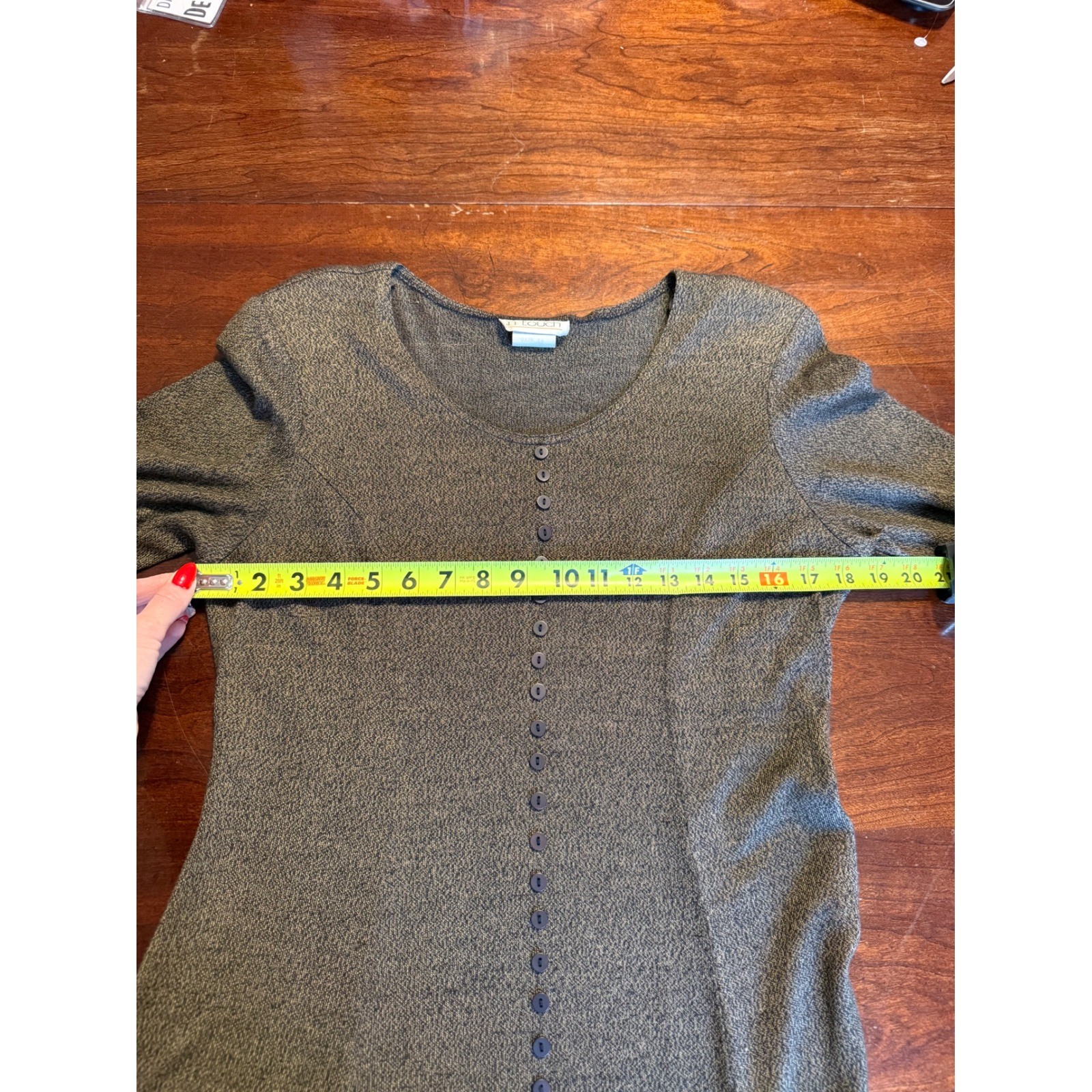 Vintage In Touch Grey Marled Knit Button Front Maxi Dress Womens Shoulder Pads