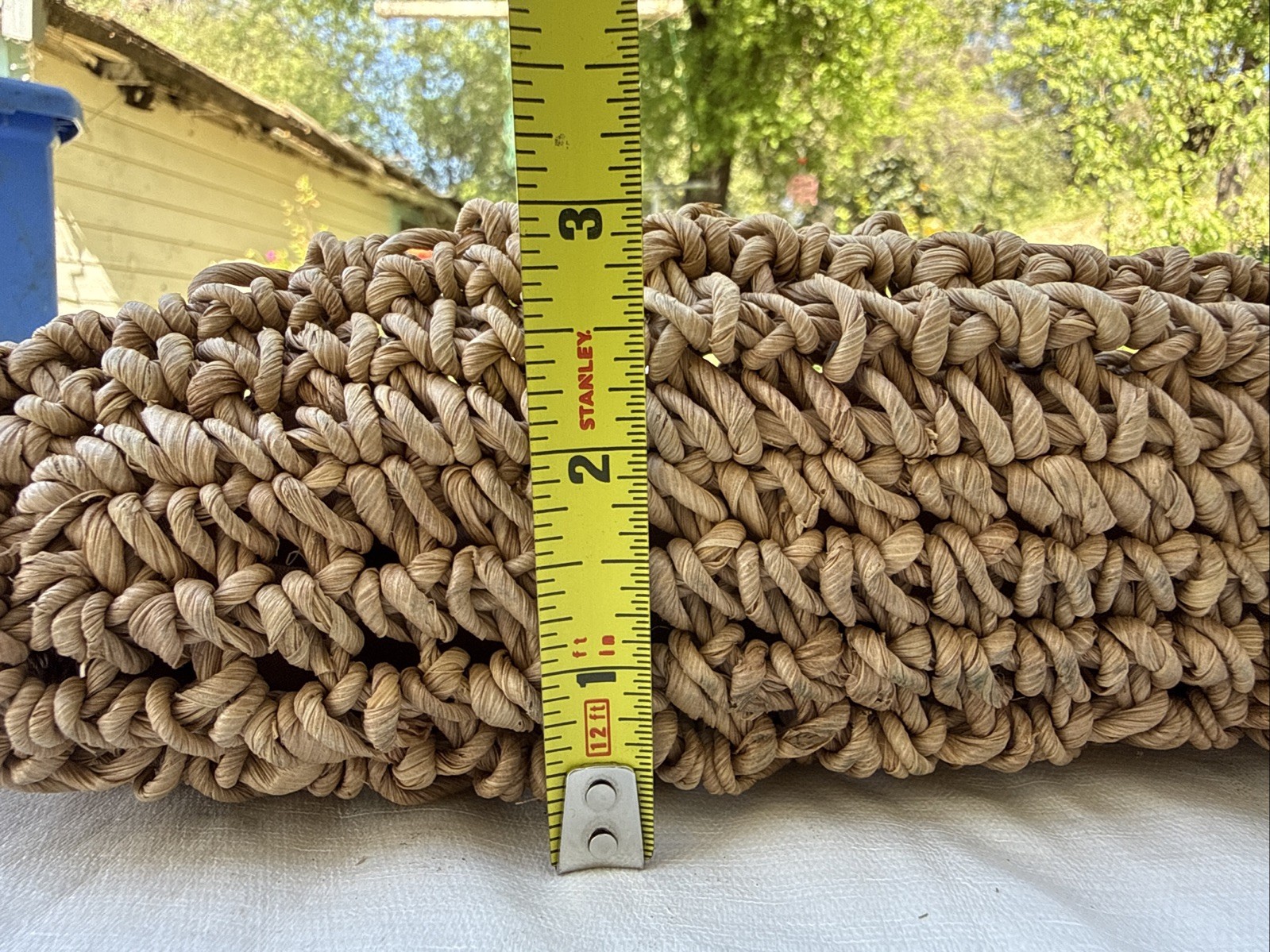 Boho Vintage Woven Bag Wooden Beads Faux Leather Handles Natural inside zipper