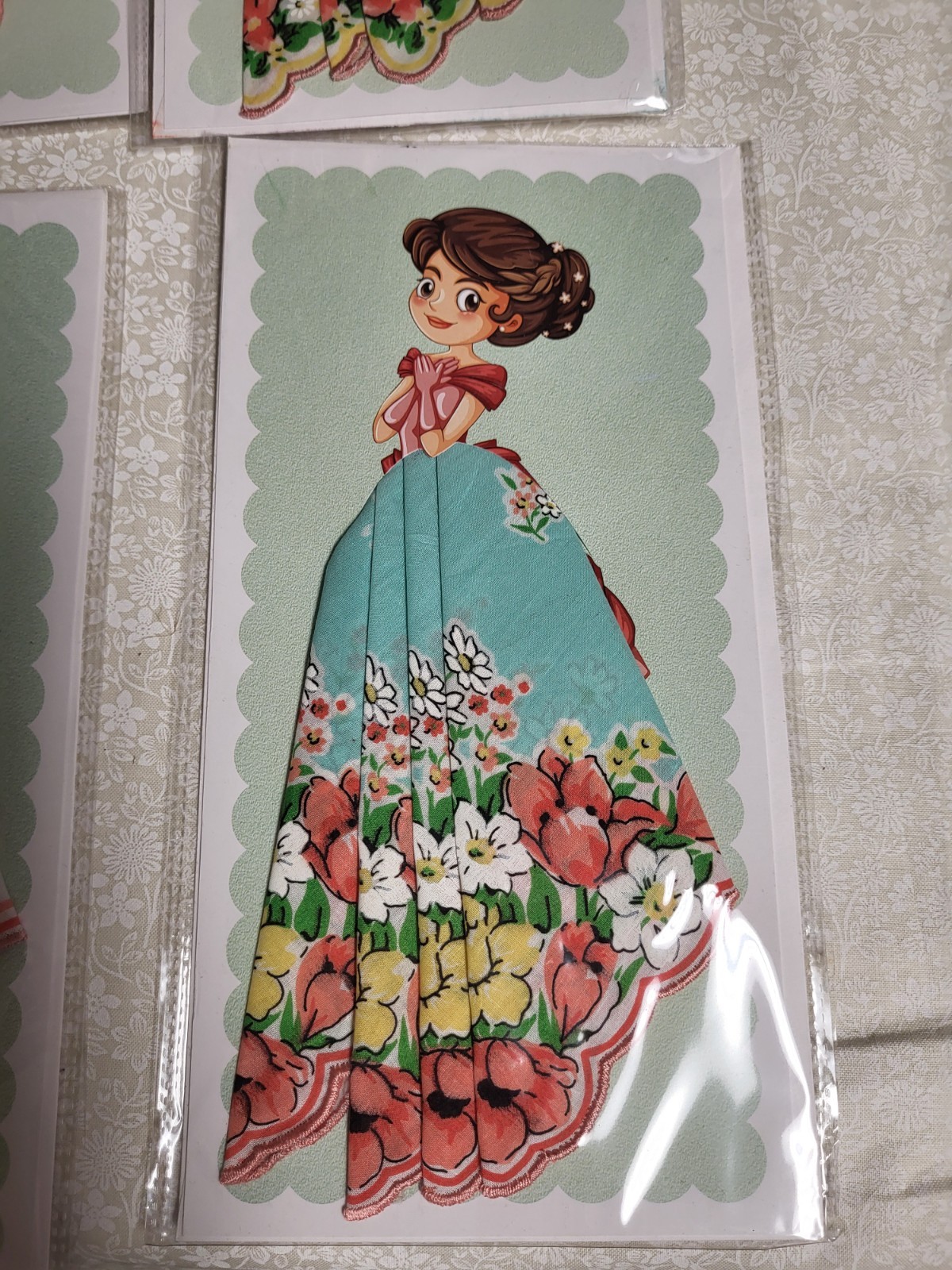 vintage hanky hankie handkerchief card; retro, full skirt, any occasion card
