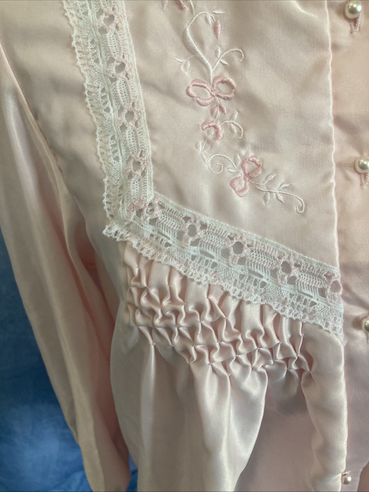VTG 80s Barbizon Pink Pajama Set L Babydoll Top Pants Embroidered Lace Coquette