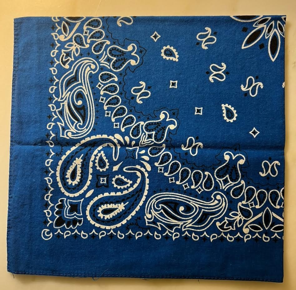 Vintage Paisley Pattern All Cotton Blue Bandana USA Head Scarf 20″ x 20″ Inch