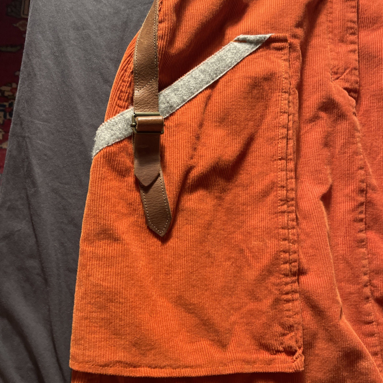 Luis Trenker Corduroy Utility Skirt Orange Leather Detail Pockets Sweater Hem