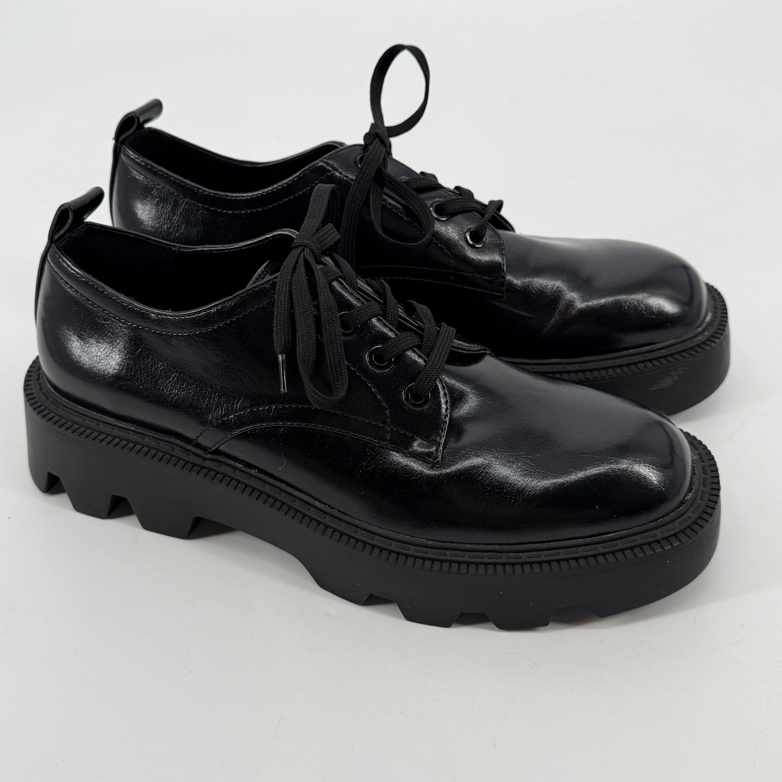 Zara Black Chunky Lug Sole Platform Derby Shoes Mens 8 Womens 10