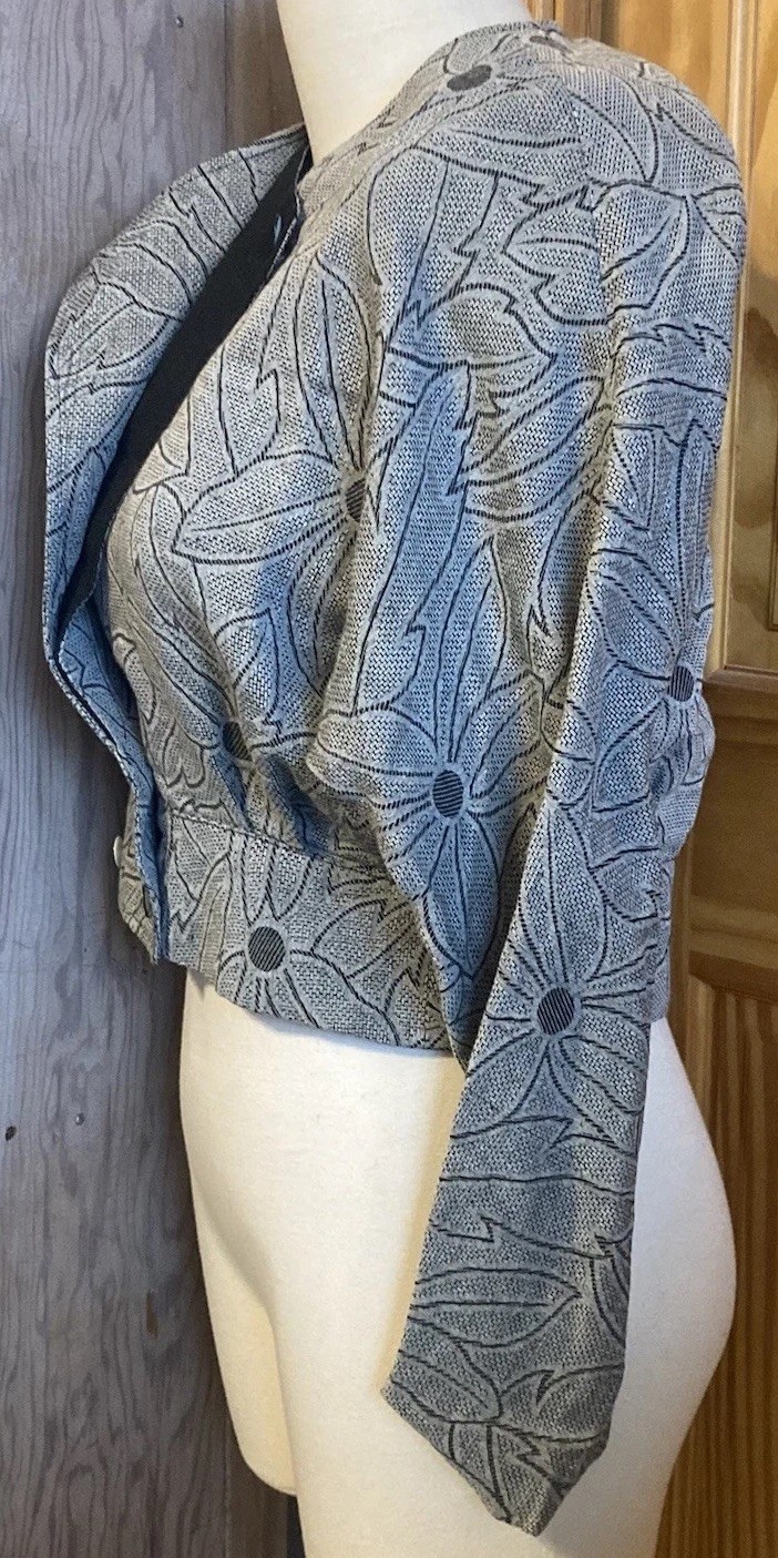 80s NEW WAVE Vintage Jacket Top HIGH FASHION RETRO Gray Floral MOD Knit ~ S/M