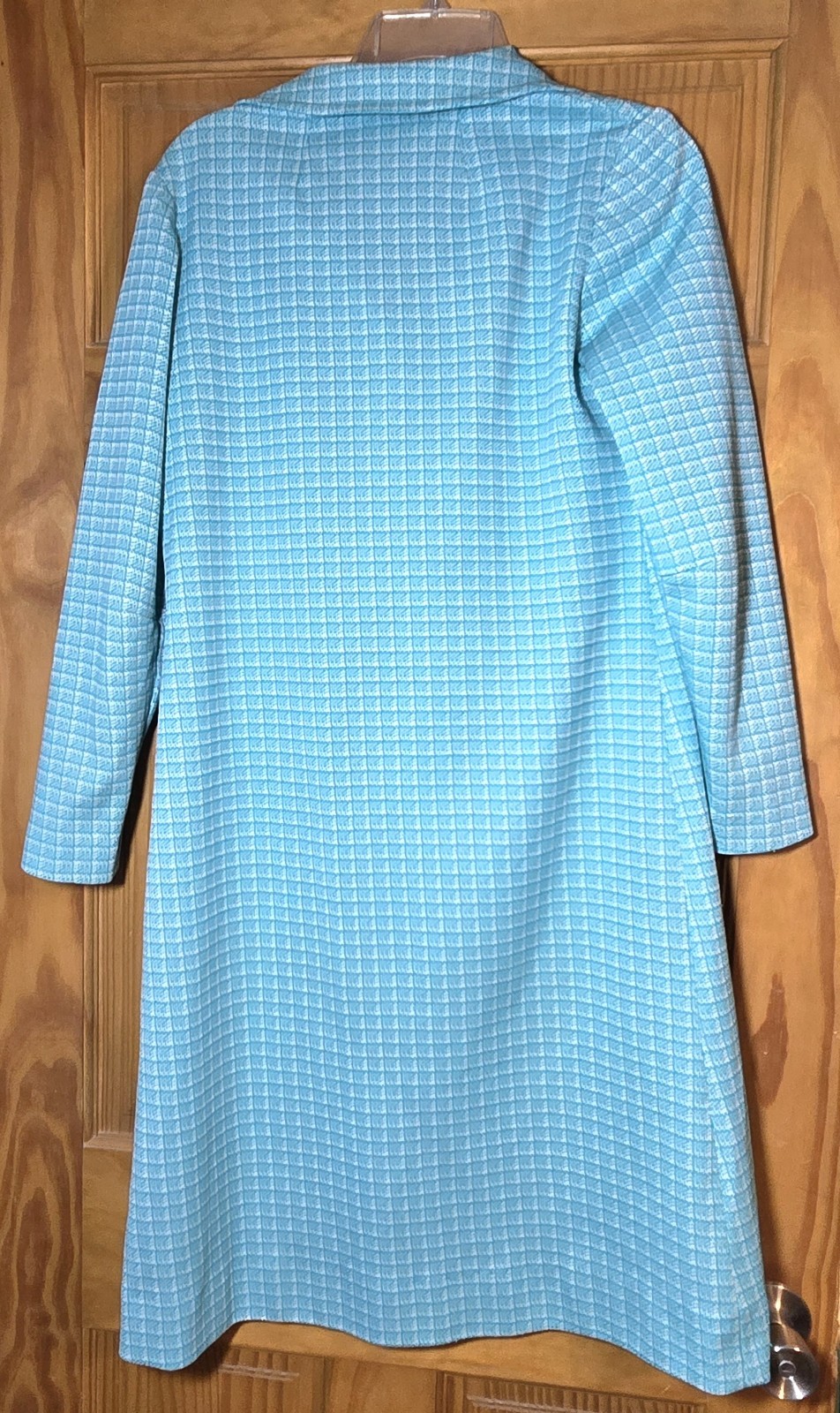 Vintage 1960s Turquoise House Dress Womens L Ck Plaid Button Front Shift Dress