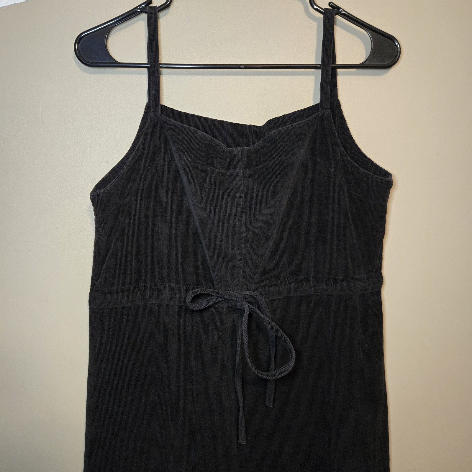 Vintage 1990s Harvé Benard Black Corduroy Slip Dress | Bernard Holtzman Tie Back