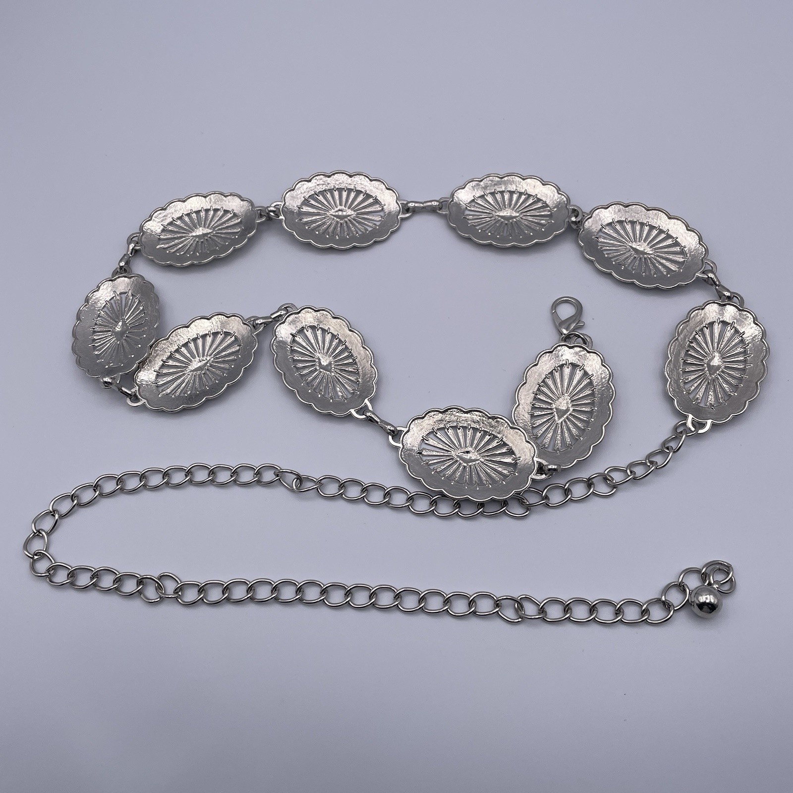 Lot of 3 vintage & Modern Silver Tone Concho & Circle Chain Belts