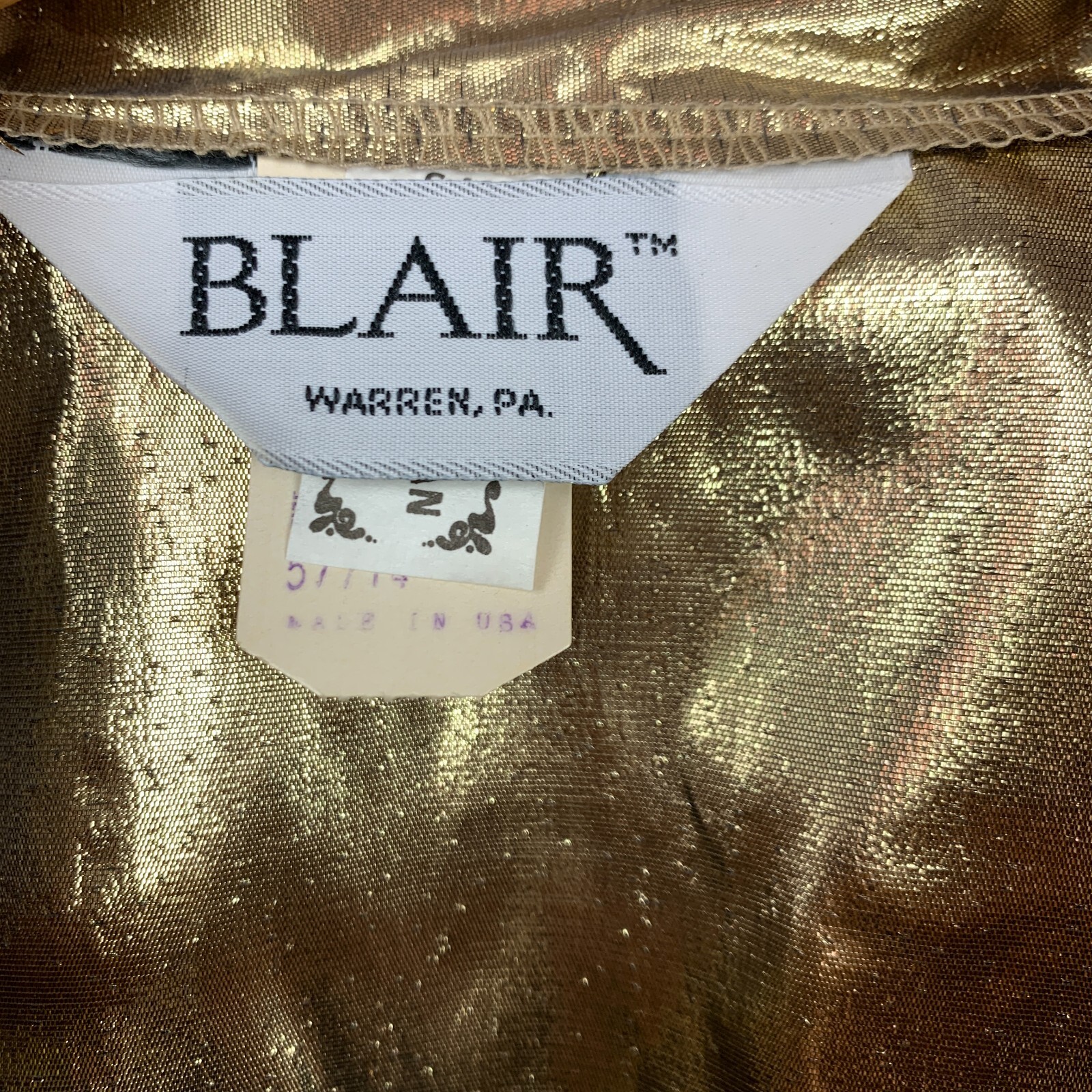 Vintage Blair Very Metallic Shiny Sheer Gold Long Sleeve Button Shirt Size 18