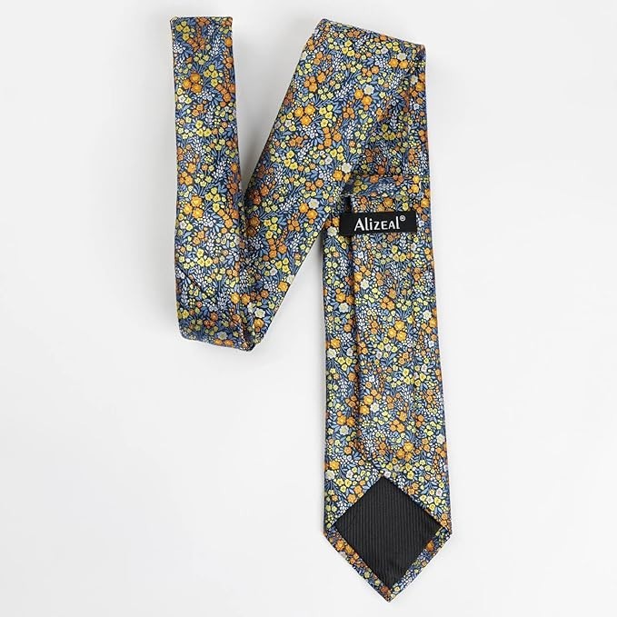 Mens 3.15inches Floral Tie with Flower Printed C142-blue/ Orange/ Yellow