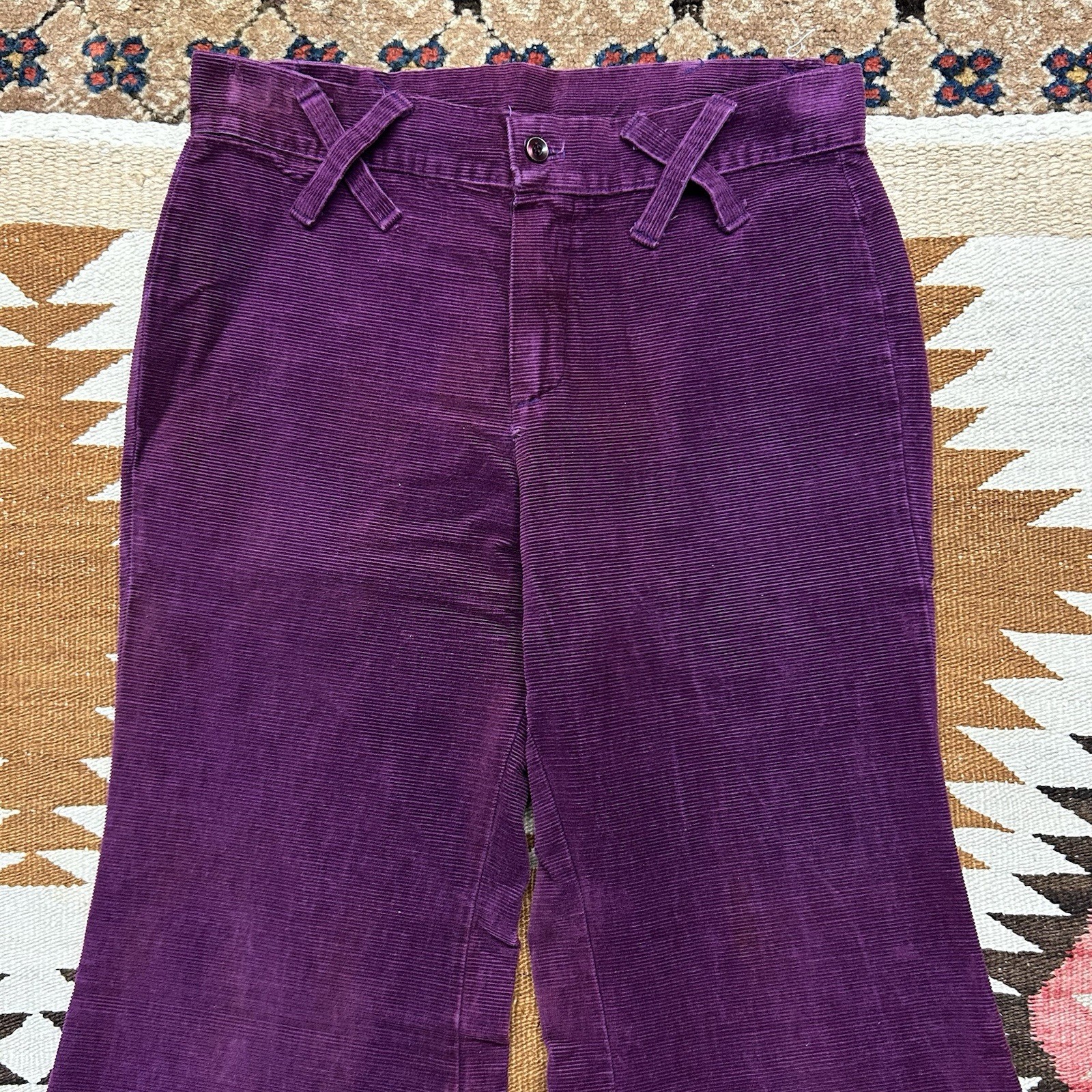 Vintage 1970s Old Salem Corduroy Bell Bottom Flares Sz 28×31 – Purple