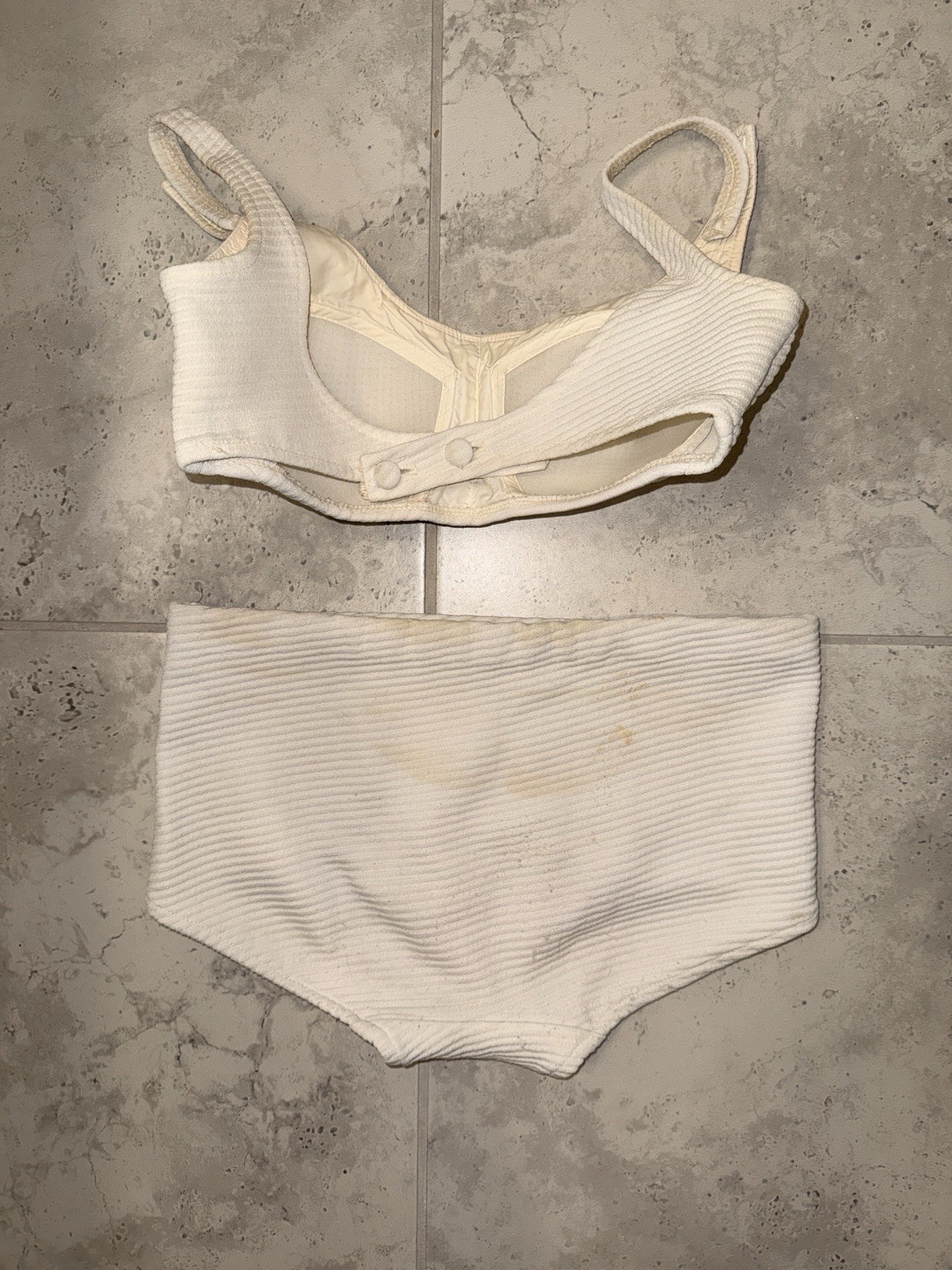 Vintage 60s 70s Roxanne White Textured Bikini Boyshort High Waist Size 12