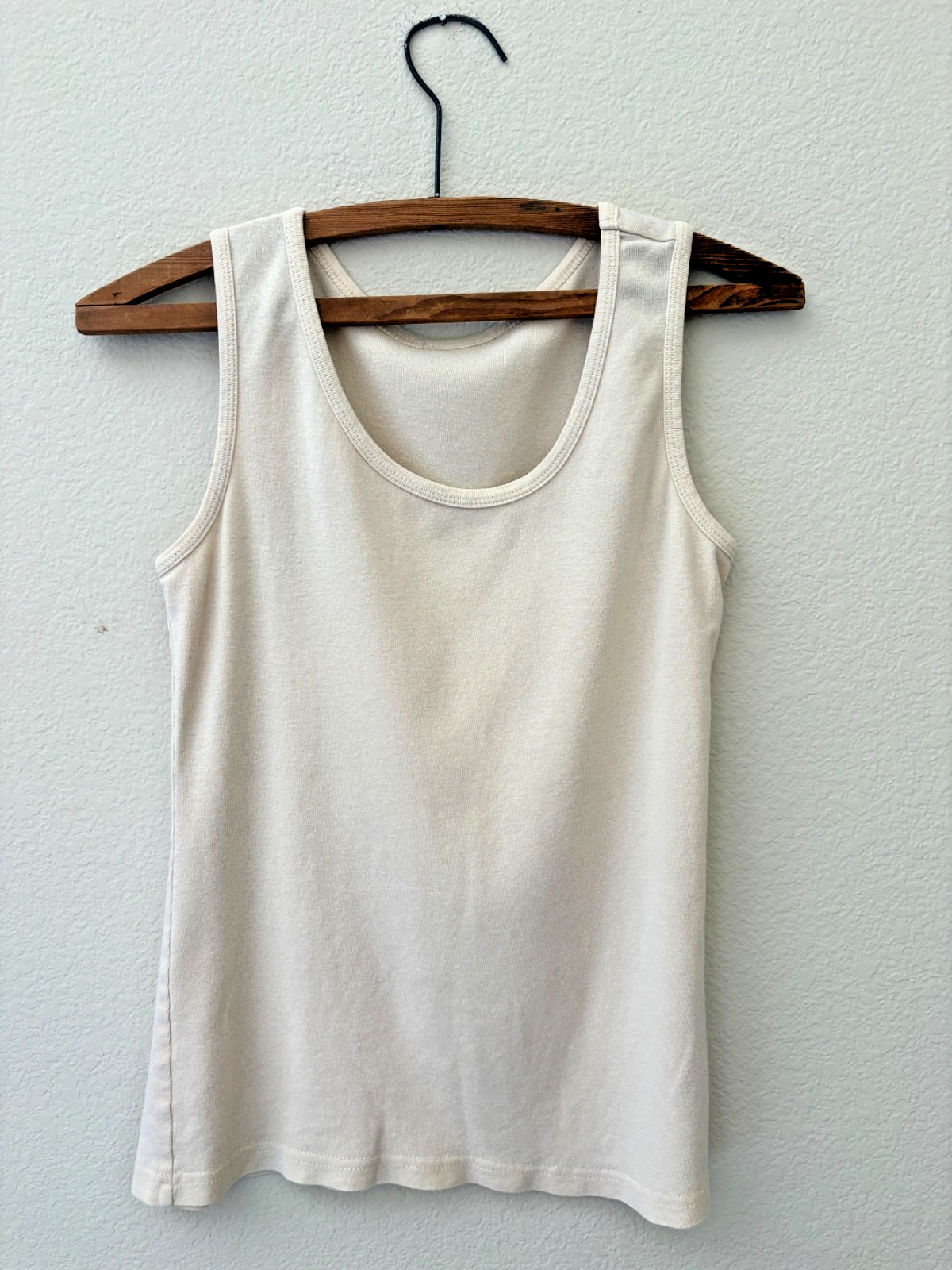 Vintage 80s 90s Thin Natural Cream Cotton Tank Top Blank S/M Minimalist Prarie