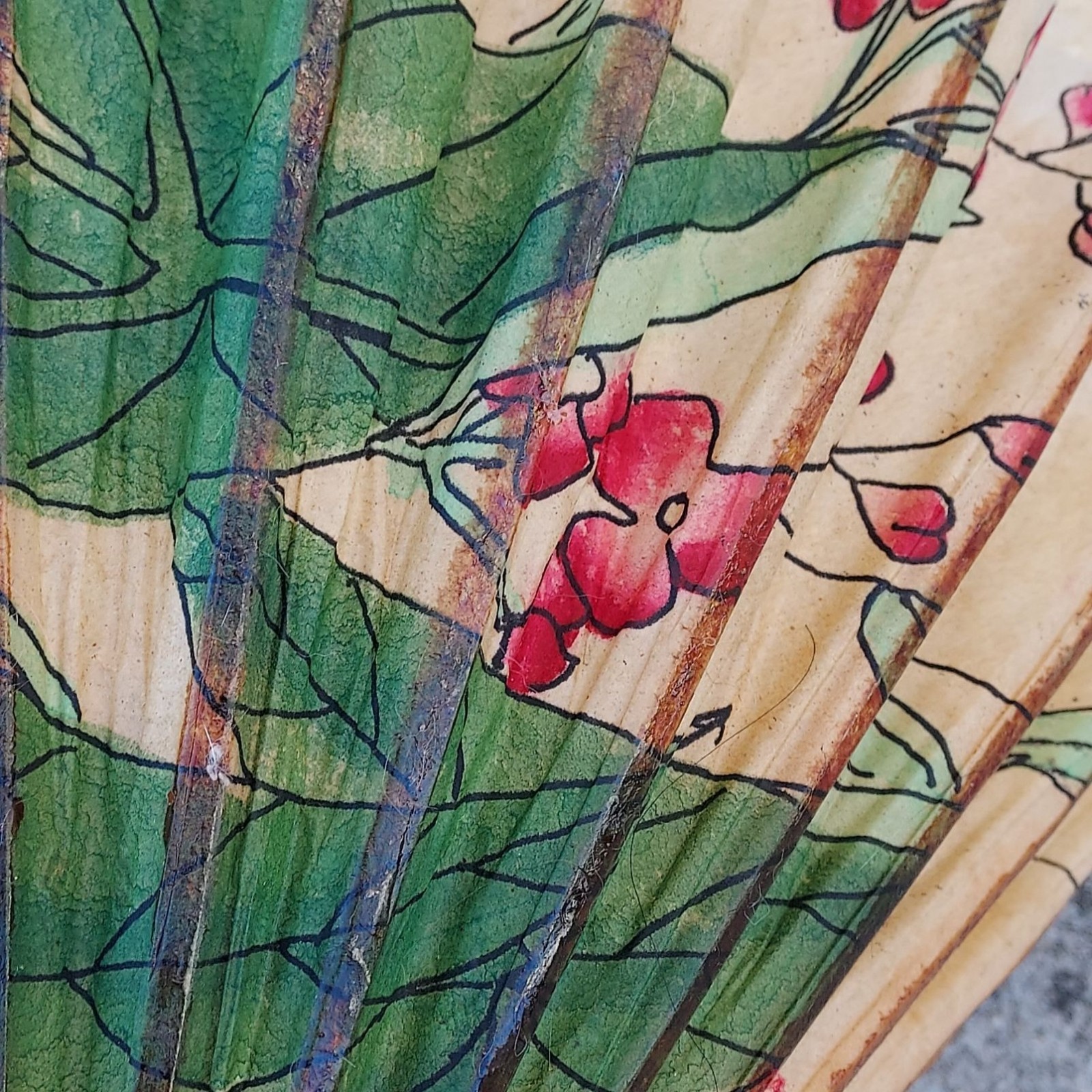 Vintage Hand-Painted Paper Parasol With Frog & Floral Design 16 inches across