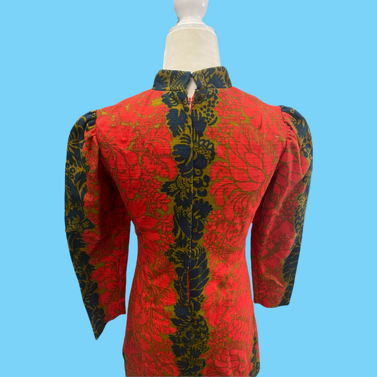 Vintage 1960s Bright Retro Pattern Lohmans Midi Dress Size 5 Red Gold Black