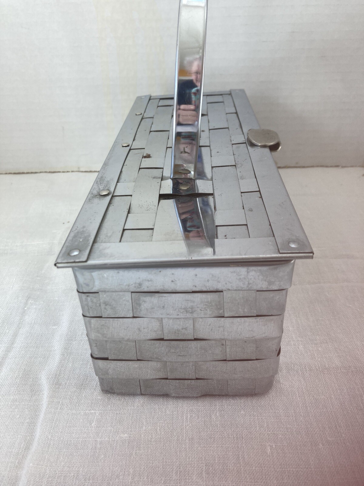 Vintage 1950’s Modern Silver Basket Weave Rectangle Metal Purse Handbag