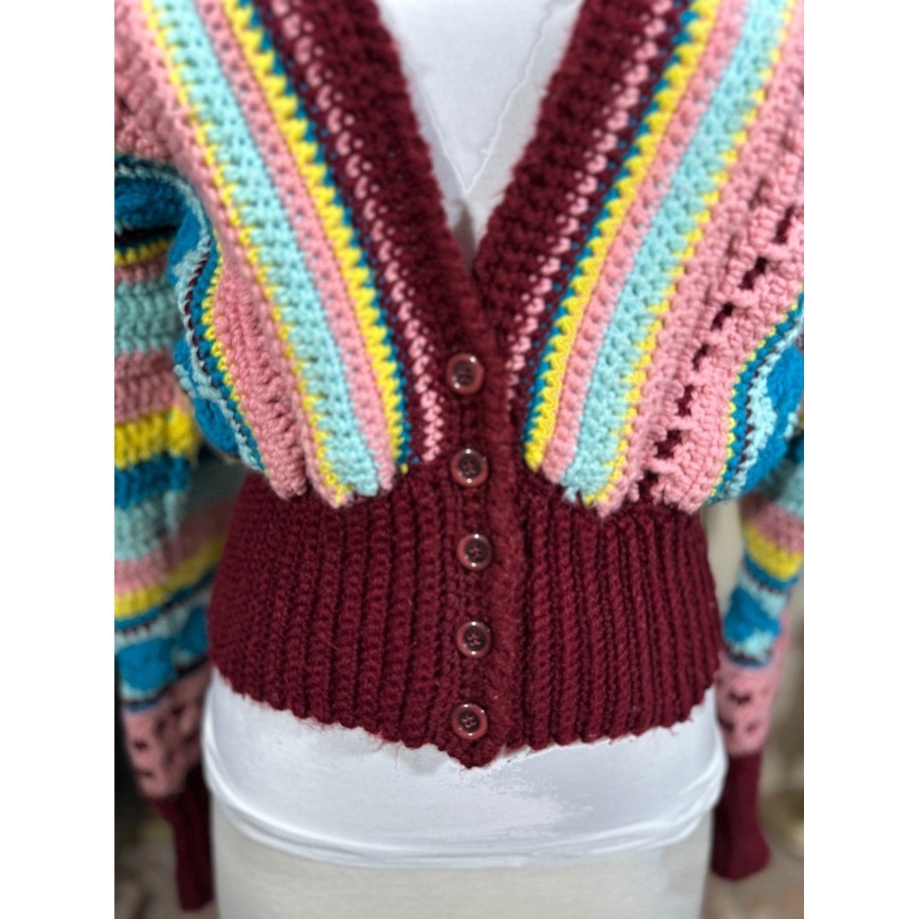 Unbranded Handmade Vintage Crochet Cardigan Multi-Color Grannycore Kitschy