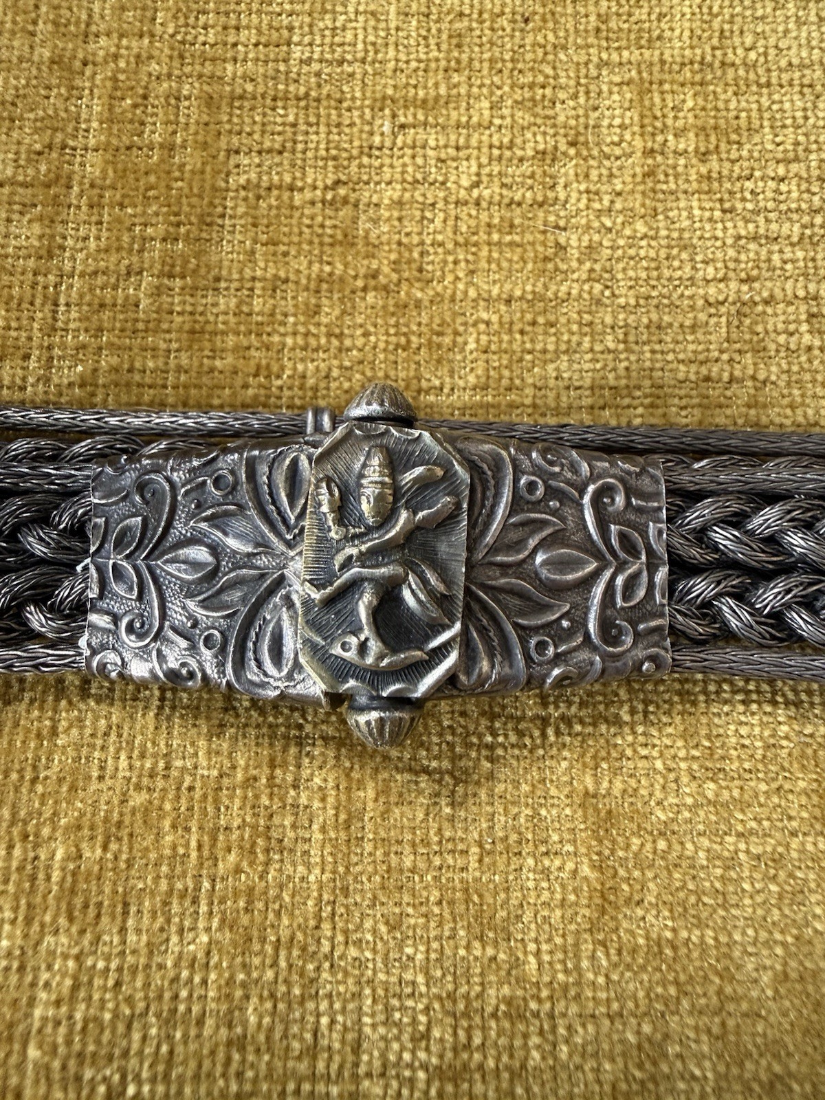 Vintage Indian Silver Braided 32” Deity Ceremonial Belt