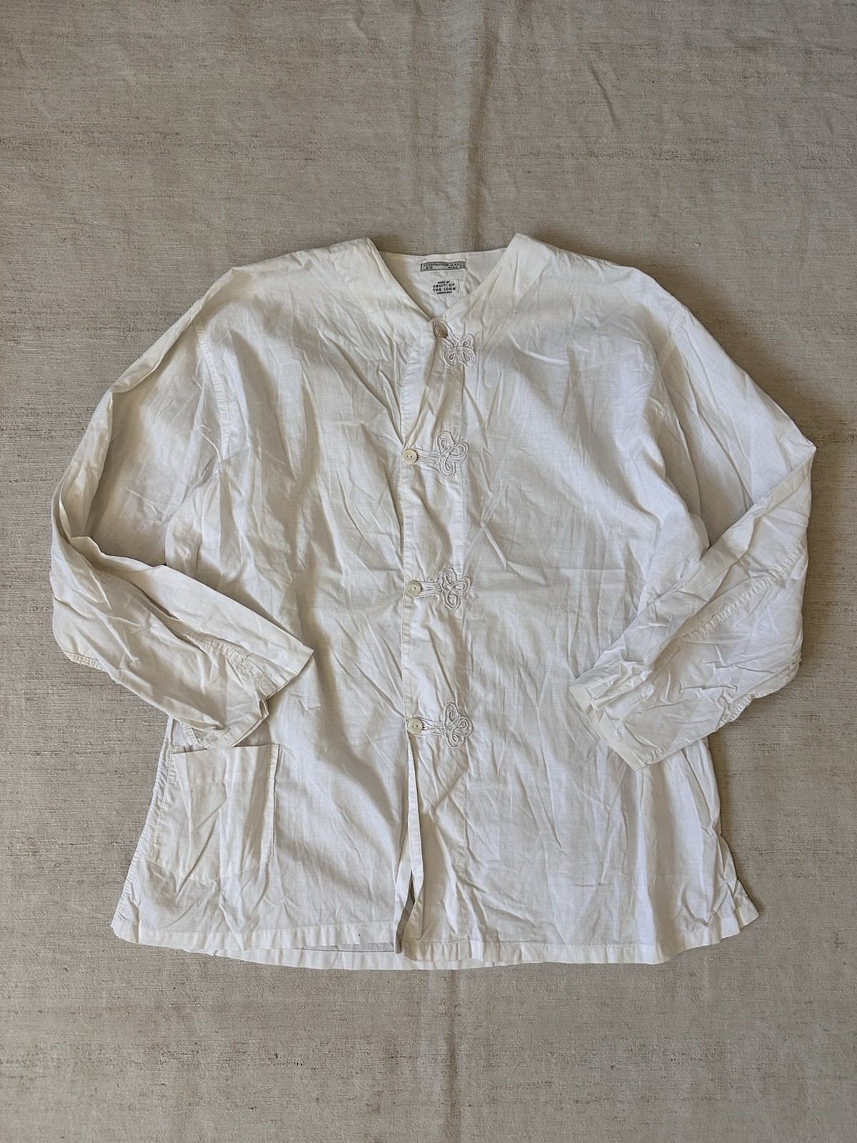 Early 1900s Antique Fruit Of The Loom French White Cotton Button Toggle Jacket