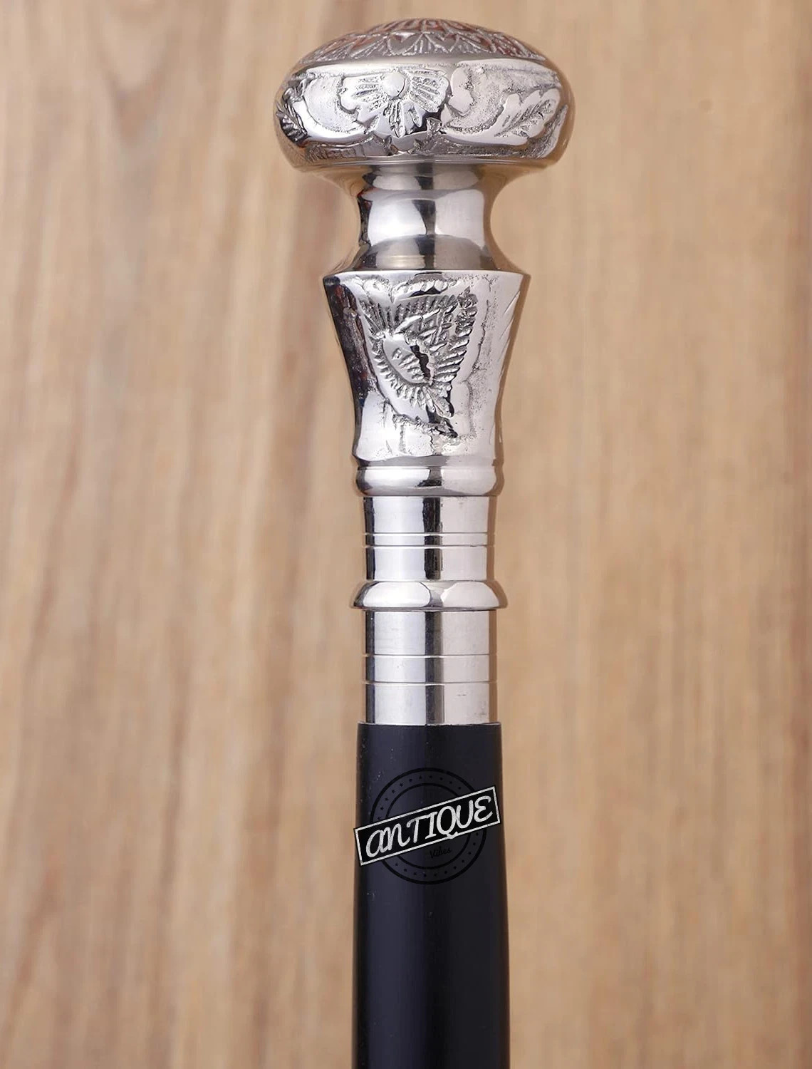 Victorian Antique Black Solid Stick Shaft Mobility Walking Cane for Women & Men