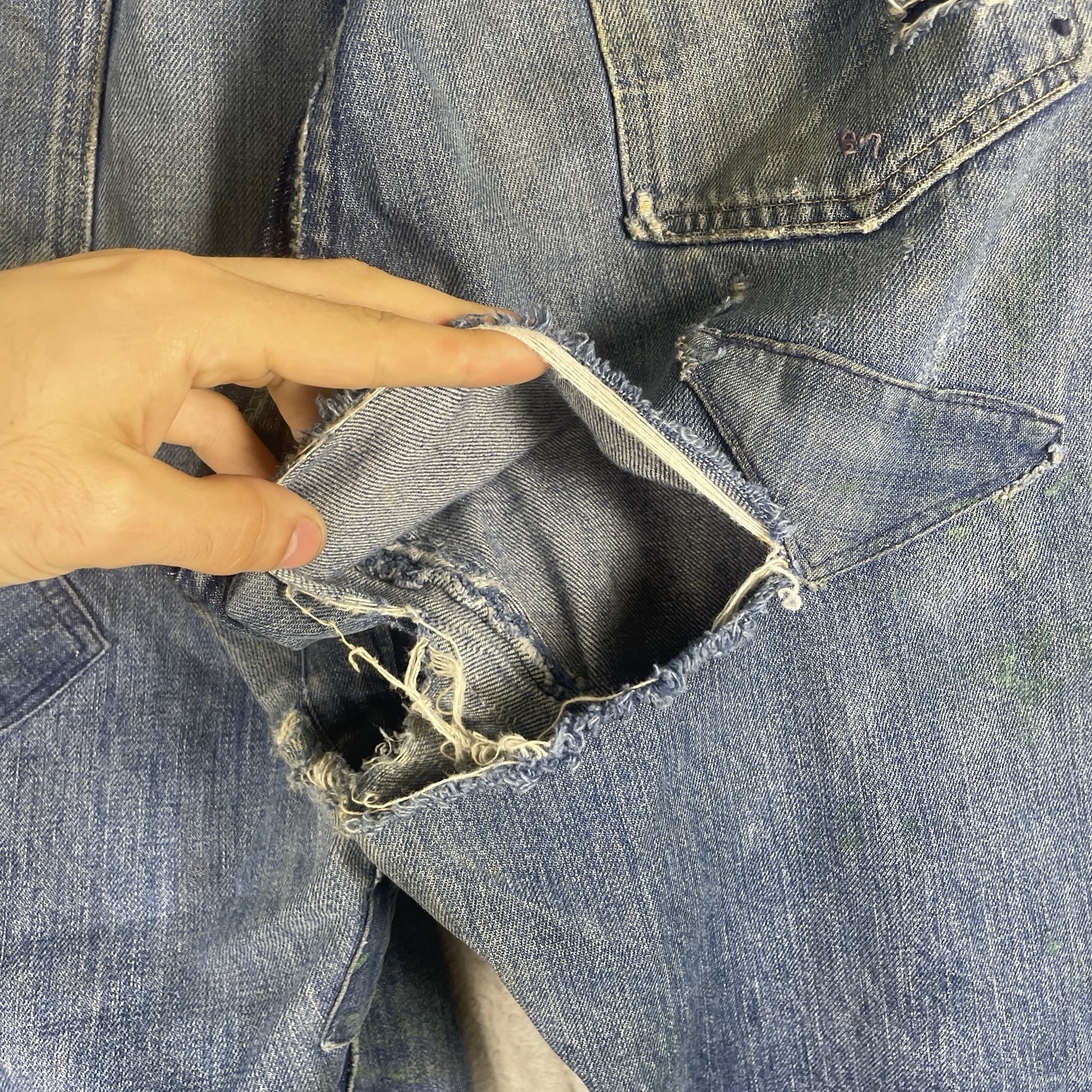Vintage 50s Penneys Foremost Selvedge Denim Jeans Mens 32×28 Repaired 1950s Hole