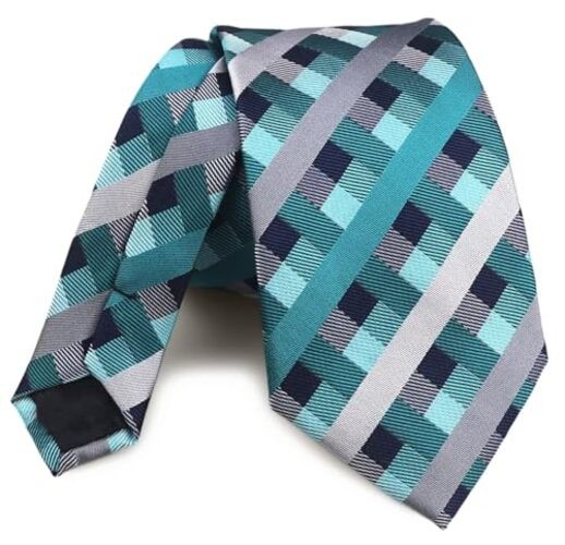 3.15″(8cm) Fashion Striped Ties Mens Plaid Flower One Size Cyan Blue Grey