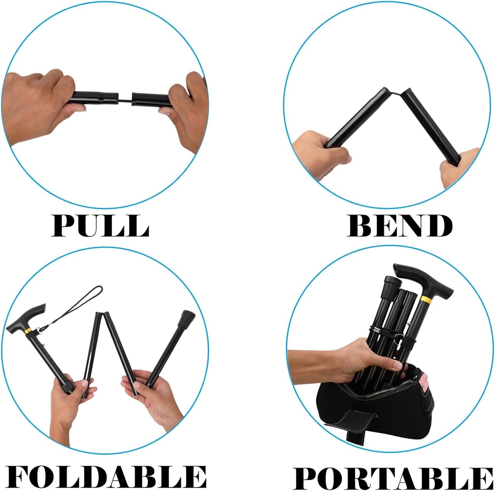 Lightweight Aluminum Folding Walking Cane Adjustable Travel Collapsible Hiking