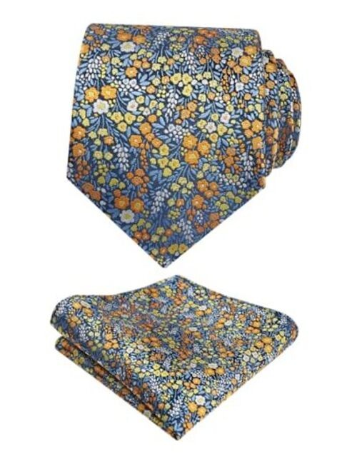 Mens 3.15inches Floral Tie with Flower Printed 142-blue+orange+yellow