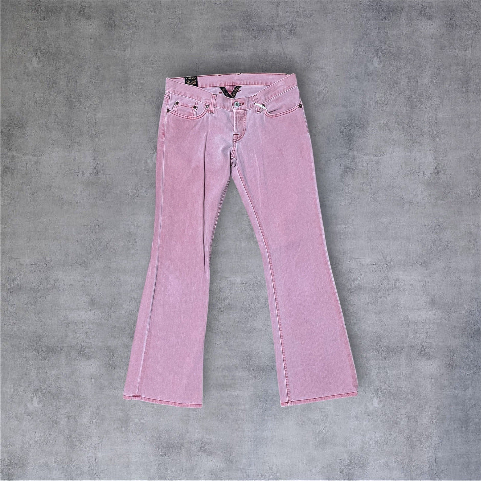 Vintage 2000s y2k Pink Lucky Brand Sz 6/28 Ultra Low Rise Kick Flare Jeans