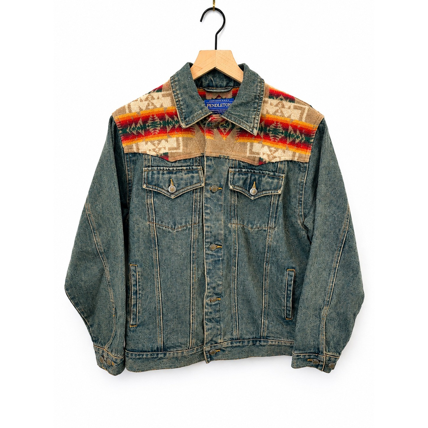 Pendleton High Grade Western Wear Denim Jacket Chief Joseph Wool Yoke Men’s S