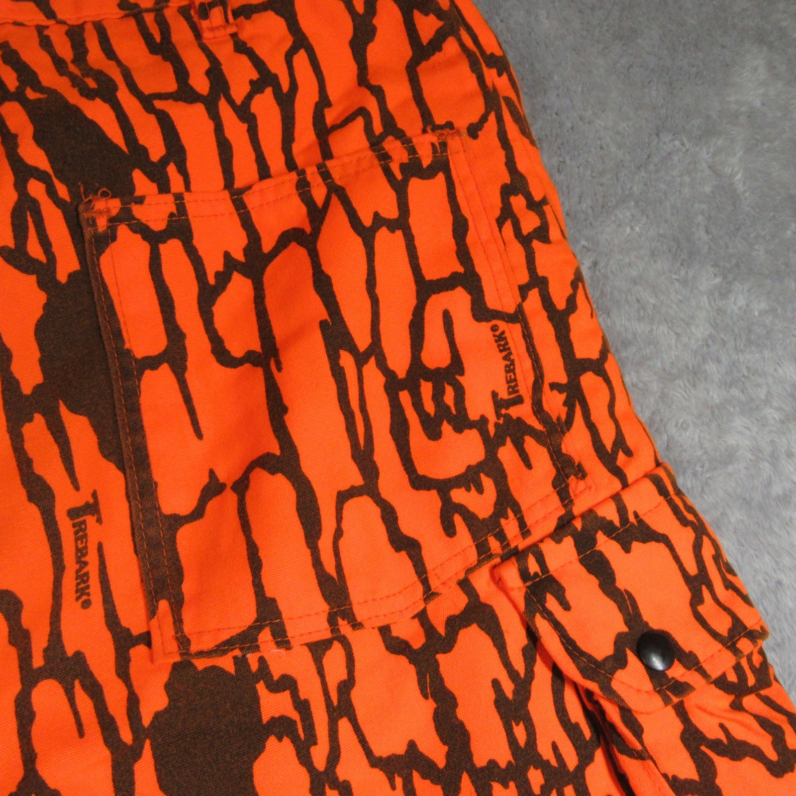 Vtg Pella Big Dutch Hunting Pants Mens XL Orange Camo Trebark Cargo Quilted Zip