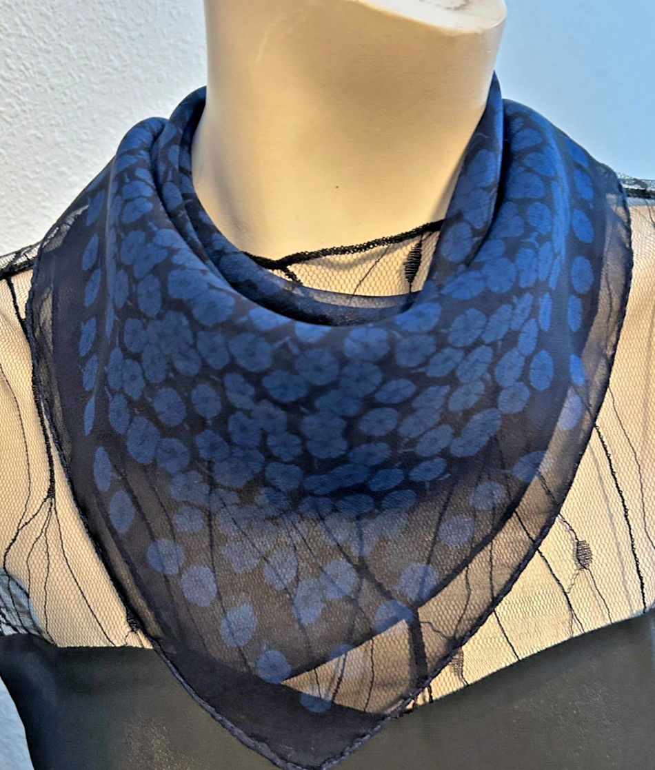 Harolds – Vintage 19.5 x 19 In. Blue, Black, Color Floral Silk Scarf -VS-99