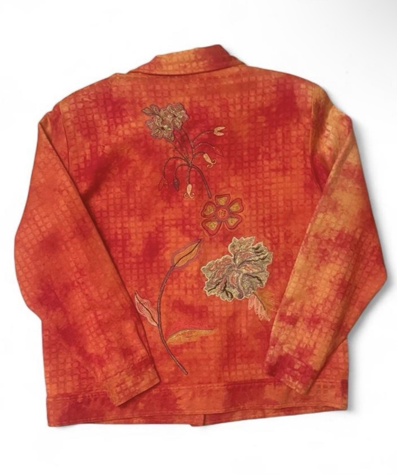 Vintage Índigo Moon Orange Textured Embroidered Jacket Metallic Floral 90’s S