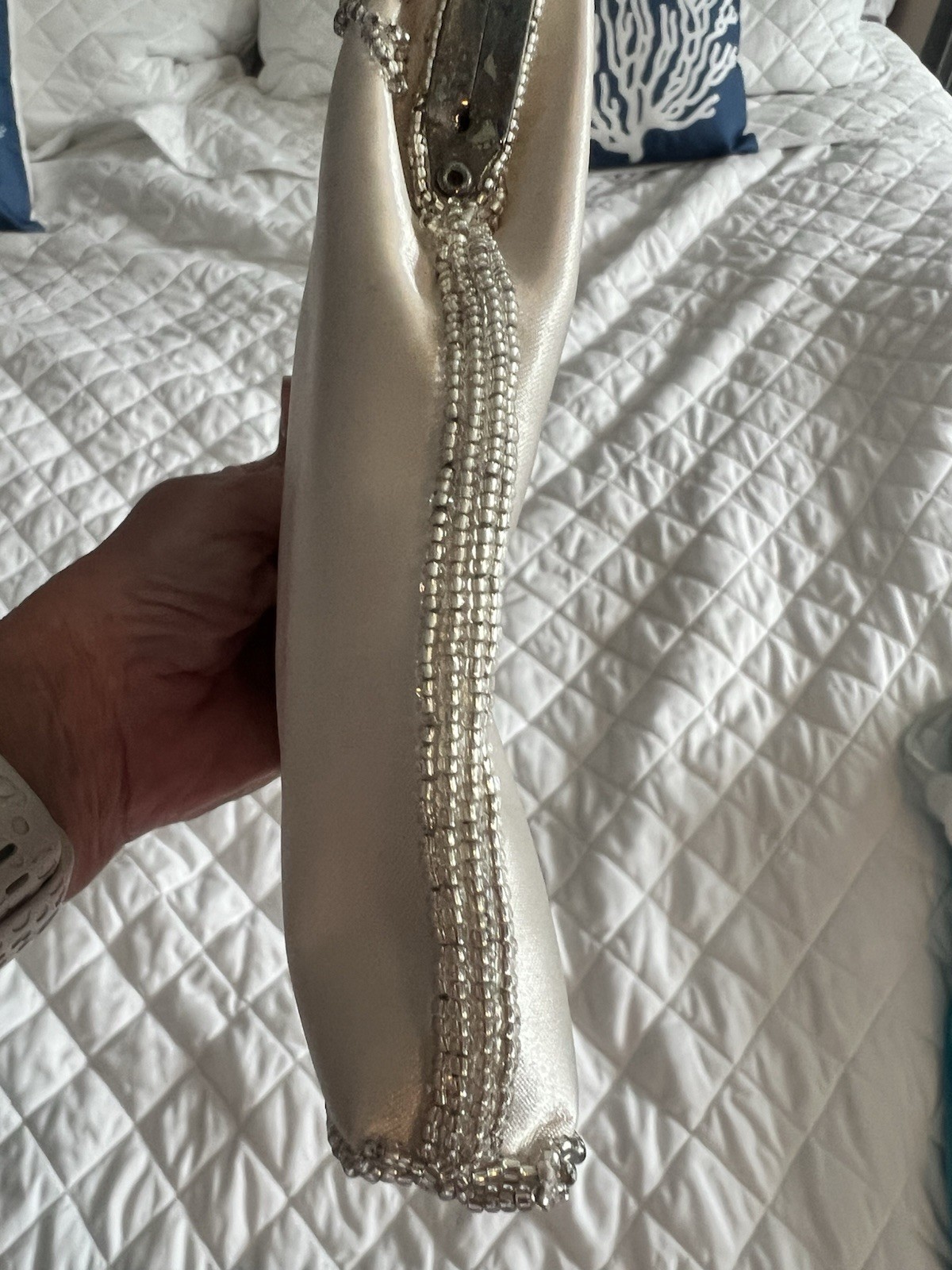 White Satin Beaded Vintage Wedding Purses EUC